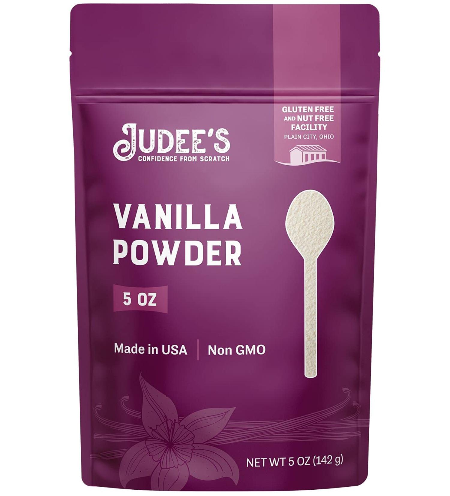Judee's Premium Vanilla Powder 5 oz - Non-GMO, Made in USA - Gluten-Free, Nut-Free - Enhance Baked Goods, Coffee, Yogurt, Smoothies - 5 oz Pack - Buy Online on GoSupps.com