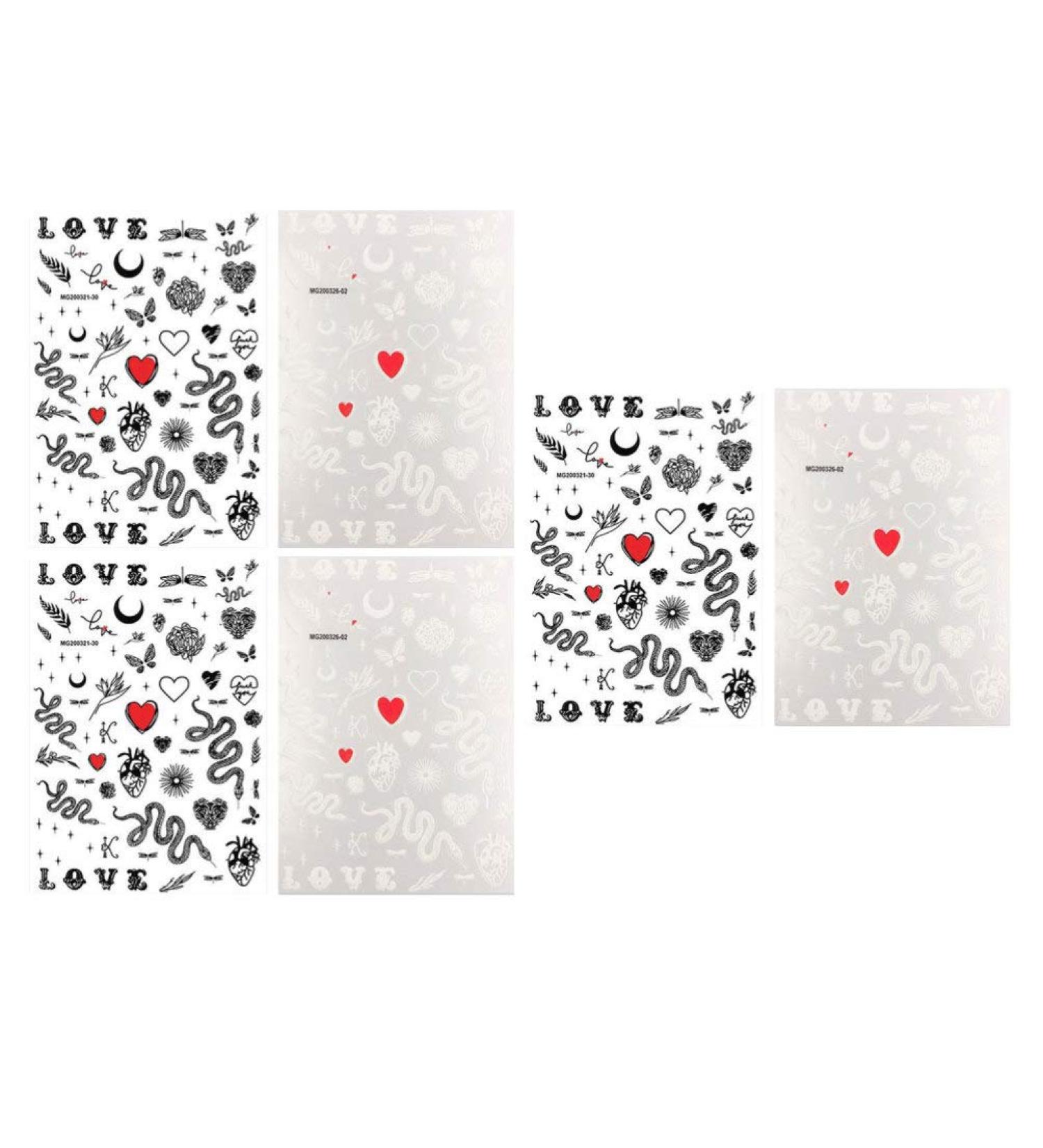 LEORX 6 Sheet Nail Sticker Snake and Heart Transfer Nail Art Decals Fashion Nail Sticker for Women (Black and White) - Buy Online on GoSupps.com