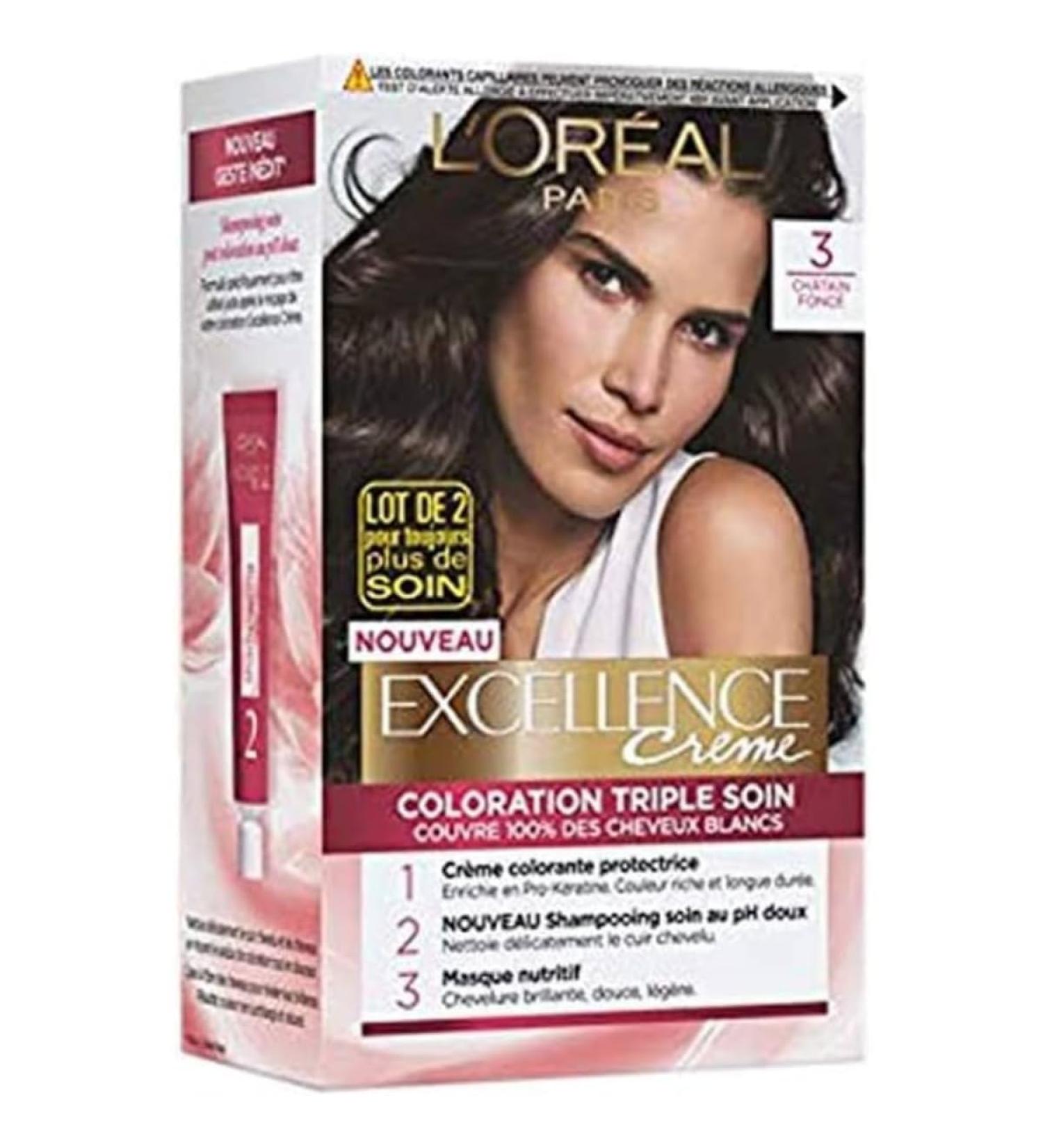  L'Oreal Paris L'OR AL PARIS - Triple Care Permanent Hair Colour - Covers 100% of White Hair - Excellence Cream - Shade: Black (1) - Buy Online on GoSupps.com