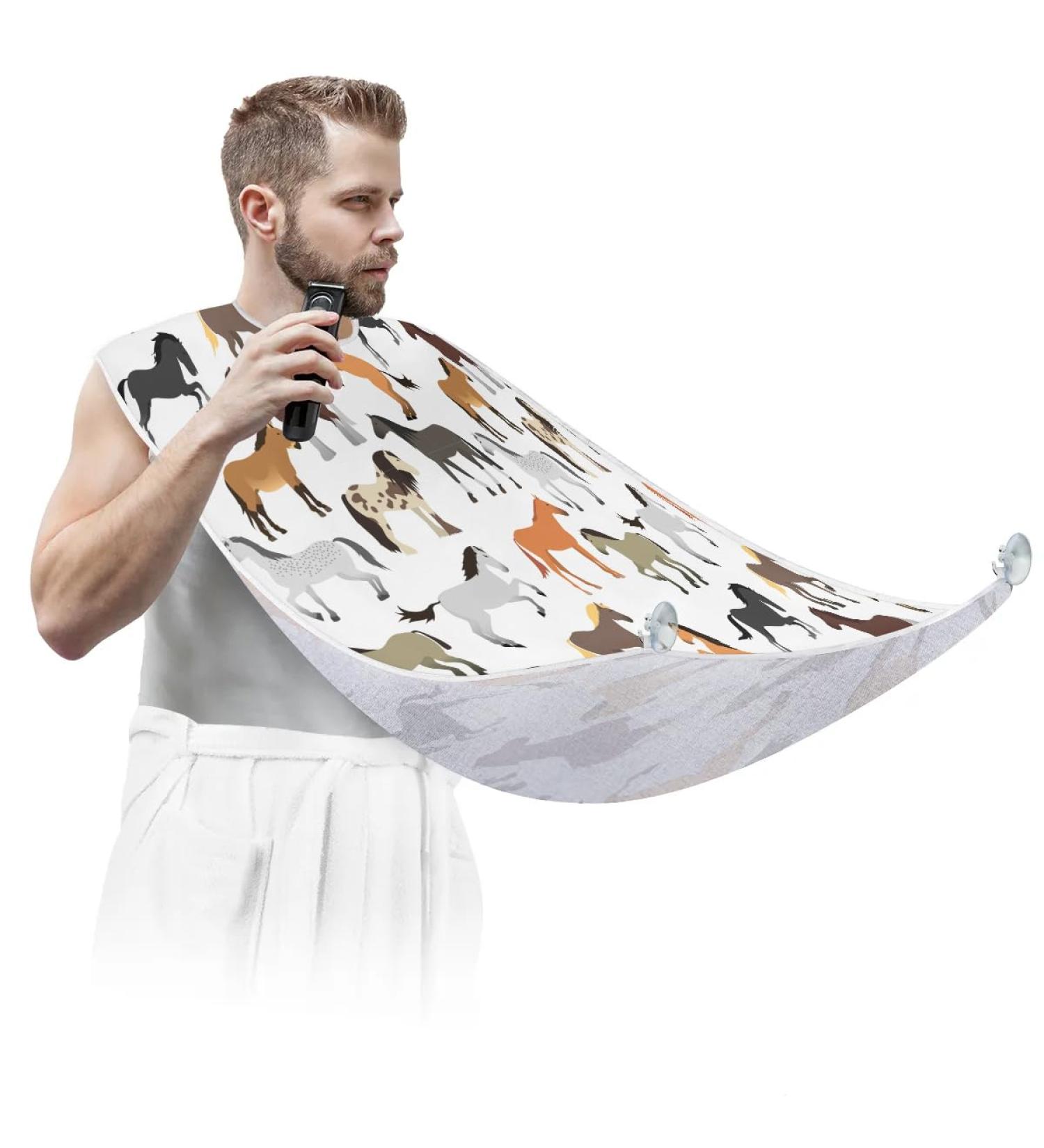 Beard Bib Apron for Men | Non-Stick Waterproof Hair Catcher & Grooming Cloth | Cute Horses Pattern - Perfect for Shaving & Trimming - Buy Online on GoSupps.com