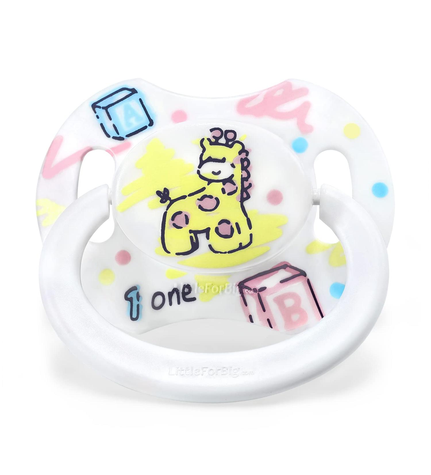 Adult Pacifier | LittleForBig Bigshield Gen-II | White Vintage Giraffe Pattern - Buy Online on GoSupps.com