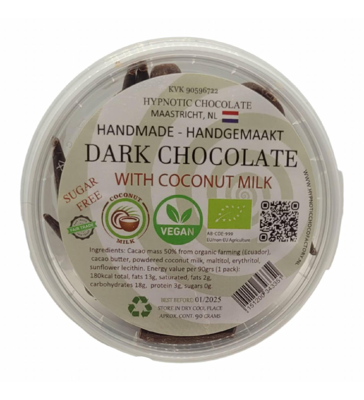 Hypnotic Choco Factory Handcrafted Pure Chocolate with Coconut Milk 90g SUGAR FREE VEGAN CHOCOLATE (our own creation!) - Buy Online on GoSupps.com