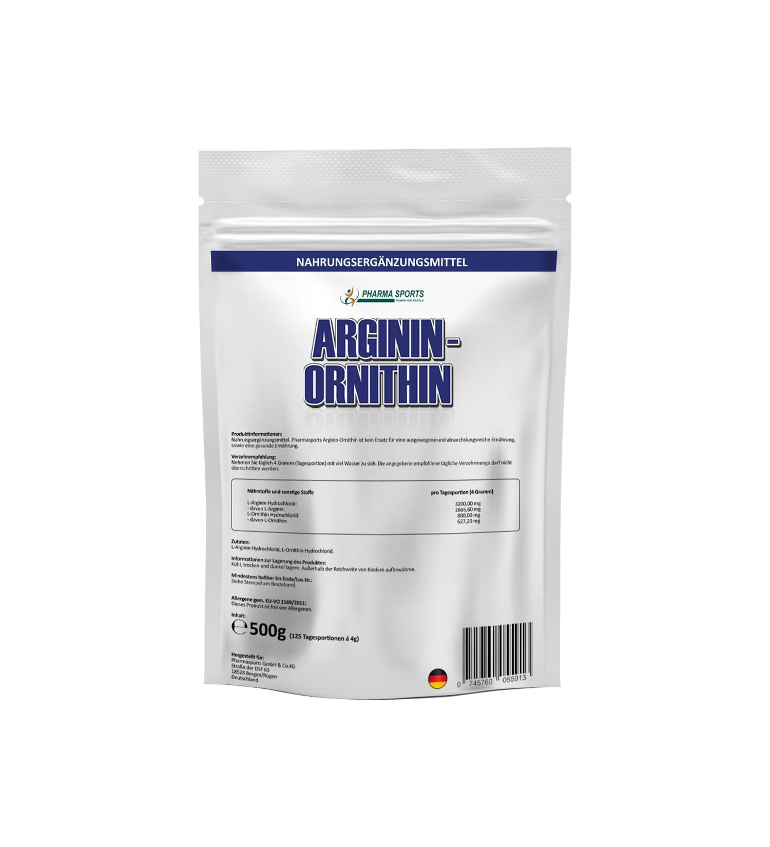 L-Arginine + L-Ornithine 80:20 Pure Powder - 500g | High-Potency Amino Acids for Energy & Recovery | Shop Internationally - Buy Online on GoSupps.com