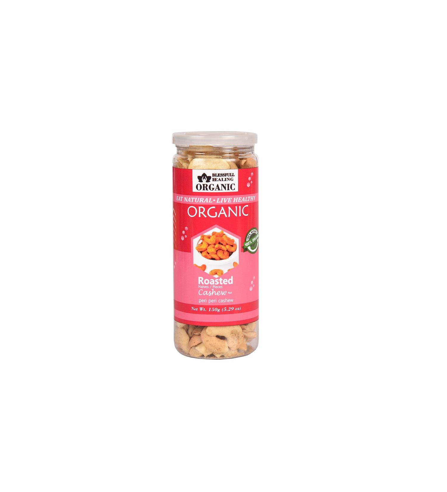 Blessfull Healing Organic Natural Vegan Peri Peri Roasted Halves/Pieces Cashew Nuts Crunchy Kaju 150 Gram - Buy Online on GoSupps.com