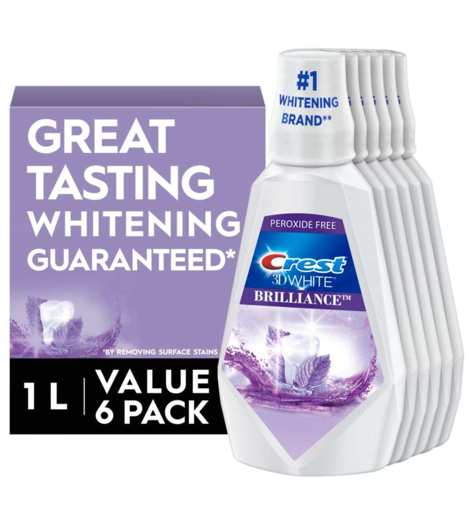 Crest 3D White Brilliance Whitening Mouthwash Alcohol Free Clean Mint 1L (33.7 fl oz) Pack of 6 - Buy Online on GoSupps.com