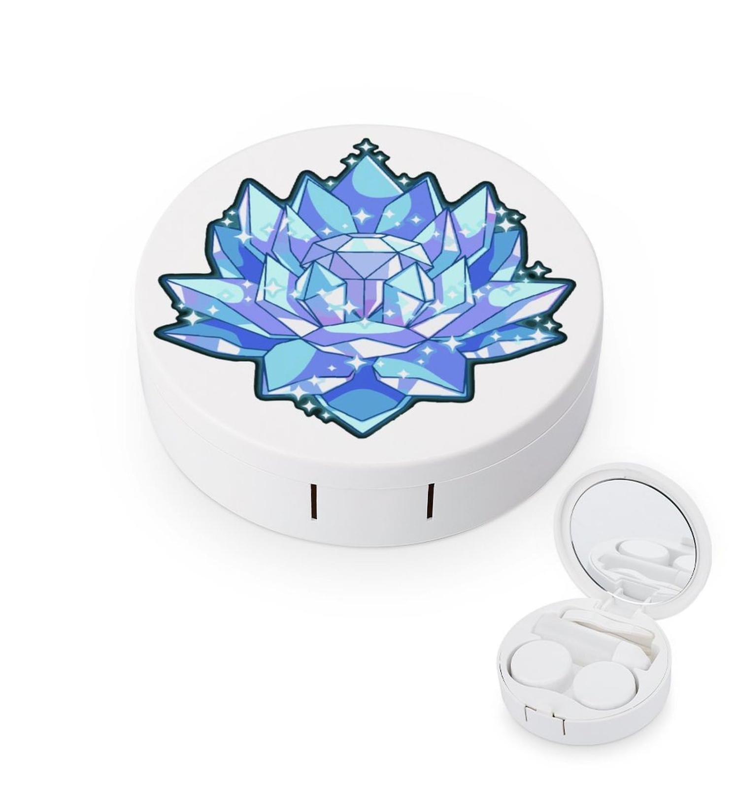 Lotus Crystal Cute Contact Lens Case - Portable Round Storage Box Kit with Mirror for Daily Outdoor Travel - Buy Online on GoSupps.com