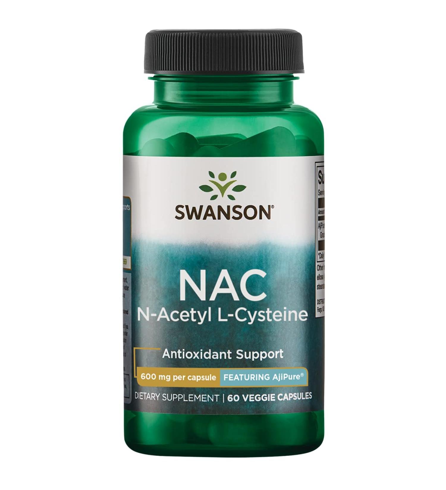 Swanson Ajipure N-Acetyl-L-Cysteine 600mg Pharmaceutical Grade - 60 Veg Capsules - Buy Online on GoSupps.com