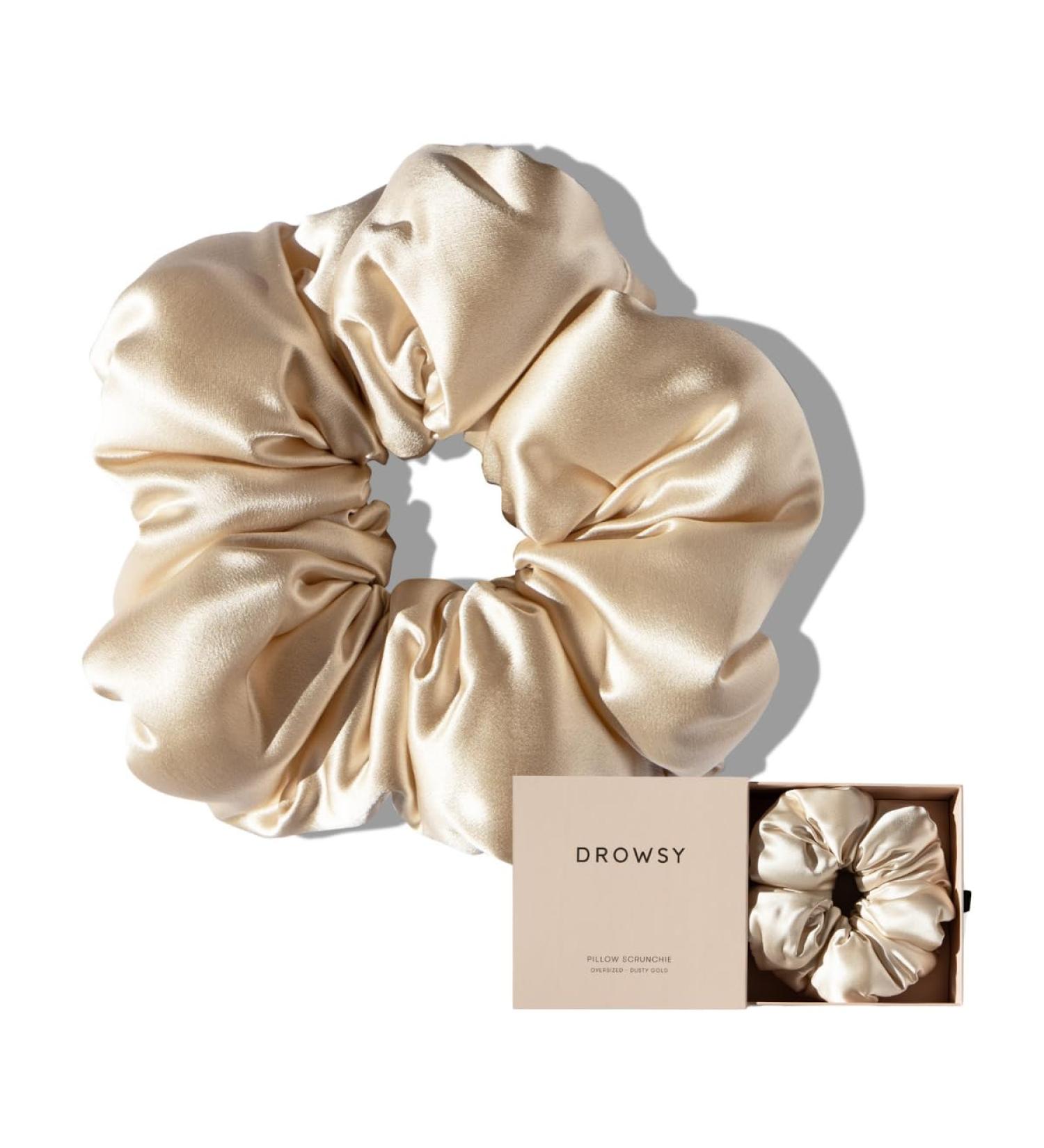 Drowsy Luxury XXL Pillow Silk Scrunchies - Premium Hair Tie - Beauty Accessories to Protect Hair Health Reduce Breakages Maintain Moisture - Oversized - for All Hair Types (Dusty Gold) - Buy Online on GoSupps.com