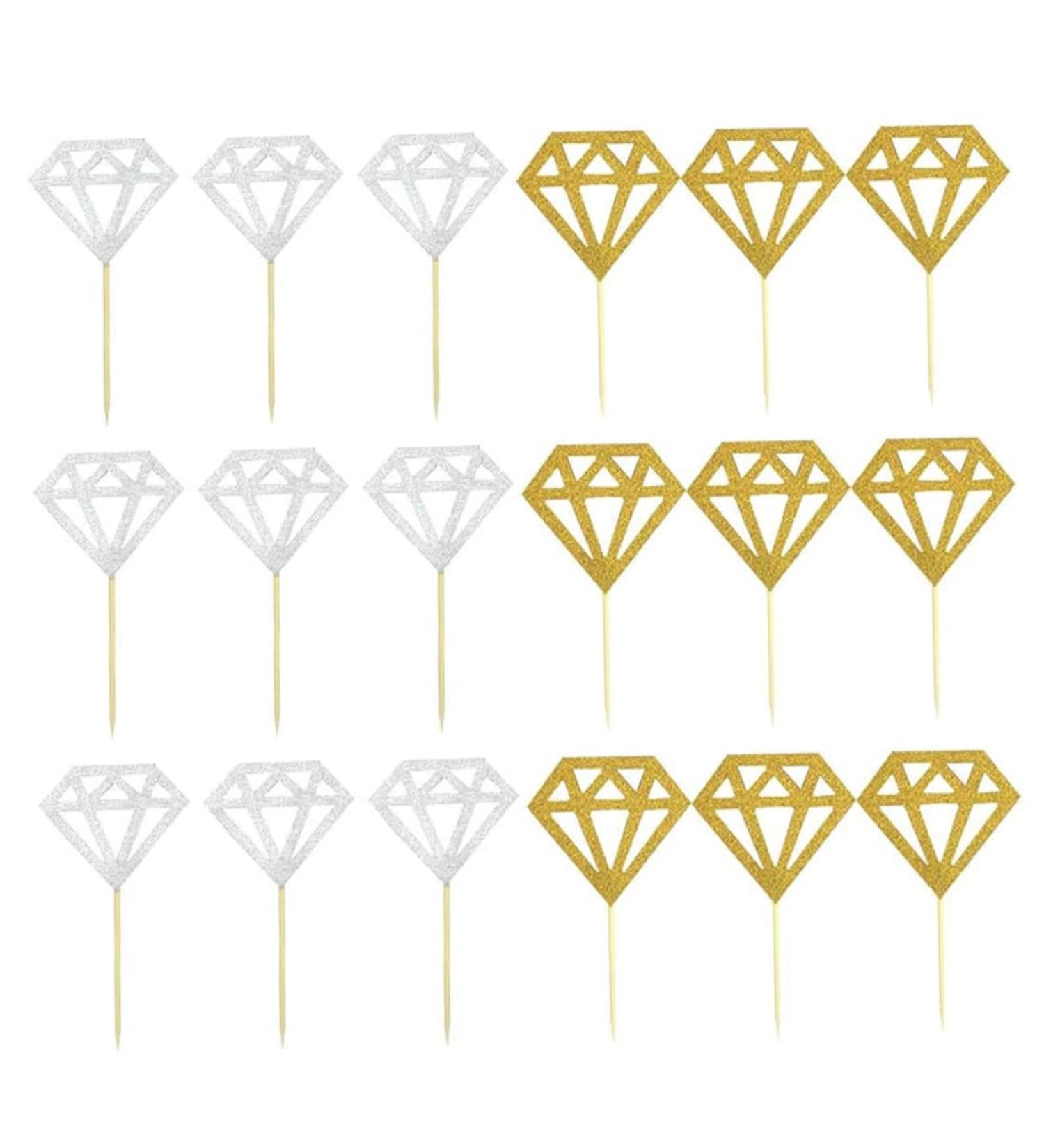 Wedding Cupcake Topper 60 Pcs Glitter Diamond Cupcake Toppers for Bridal Shower Engagement Wedding Party Birthday for Donuts Diamond Donut Picks Cake Decorations Silver & Gold - Buy Online on GoSupps.com