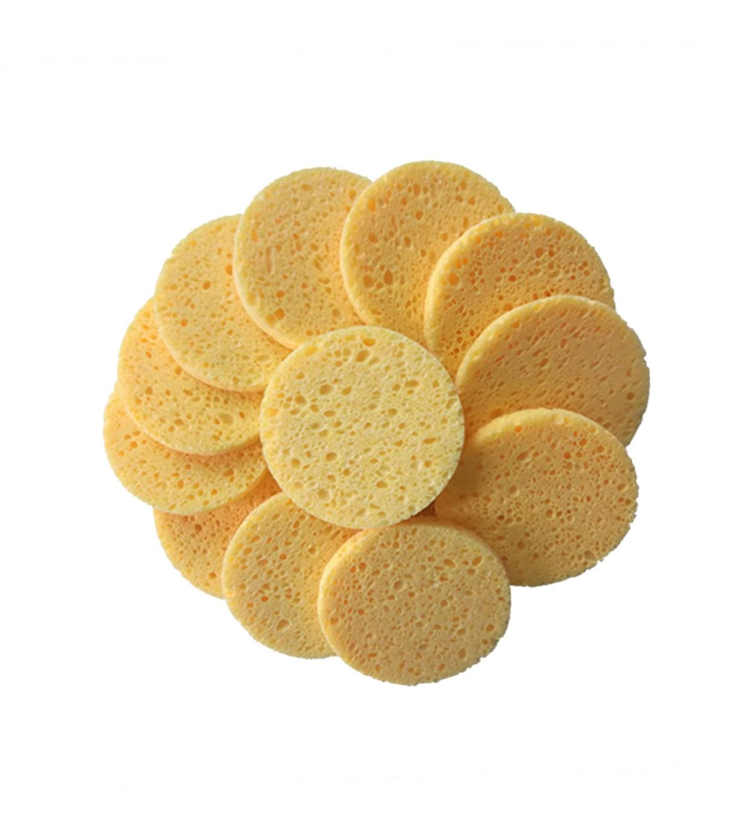 50 Pack Yellow Round Compressed Makeup & Bath Sponges - Face Wash, Body Cleansing, Exfoliating Loofah Kit - Buy Online on GoSupps.com