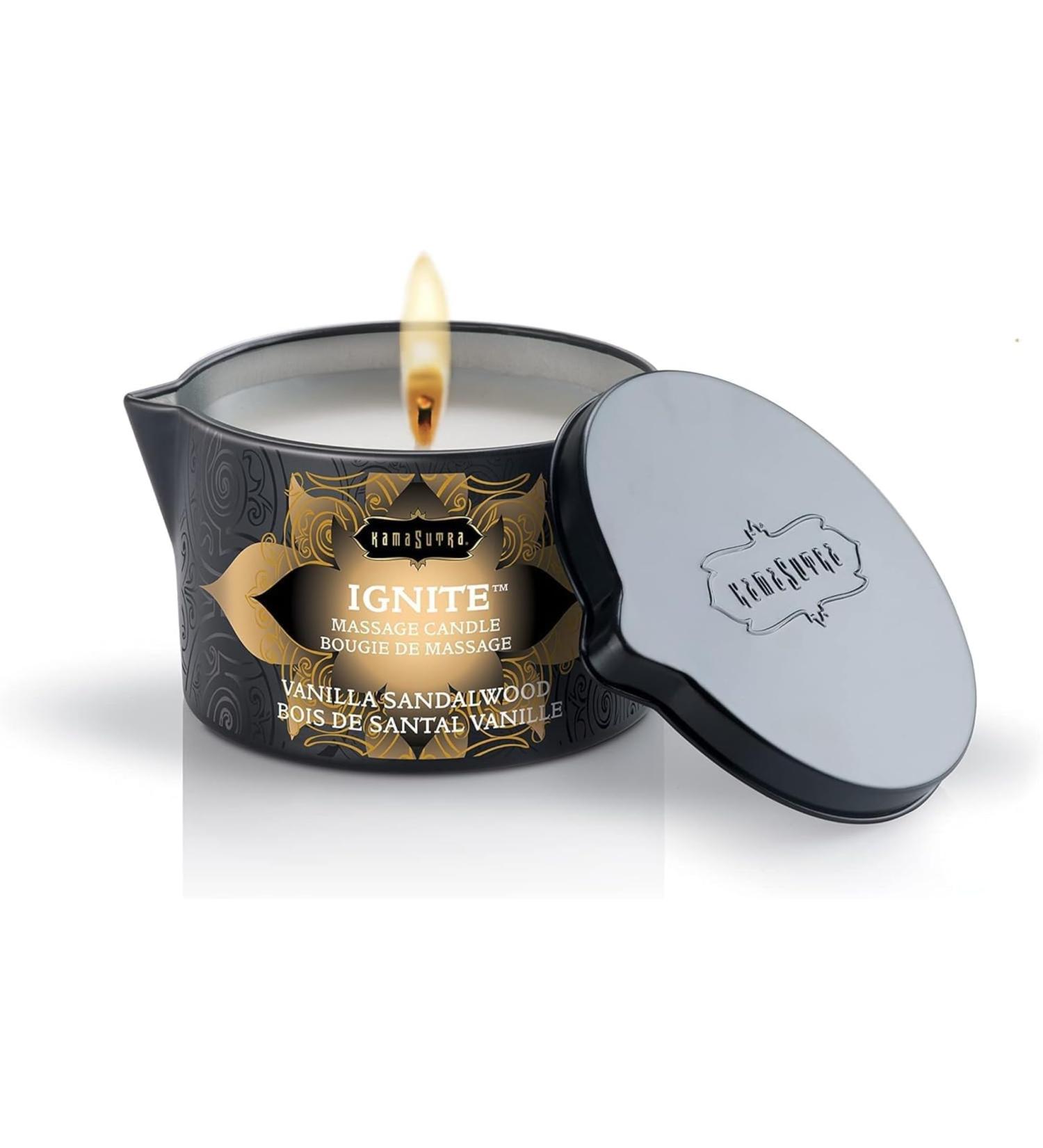 KAMA SUTRA Ignite Massage Candle - 6 oz Coconut Oil & Soy Blend - Vanilla Sandalwood Aromatherapy for Sensual Massage - Buy Online on GoSupps.com