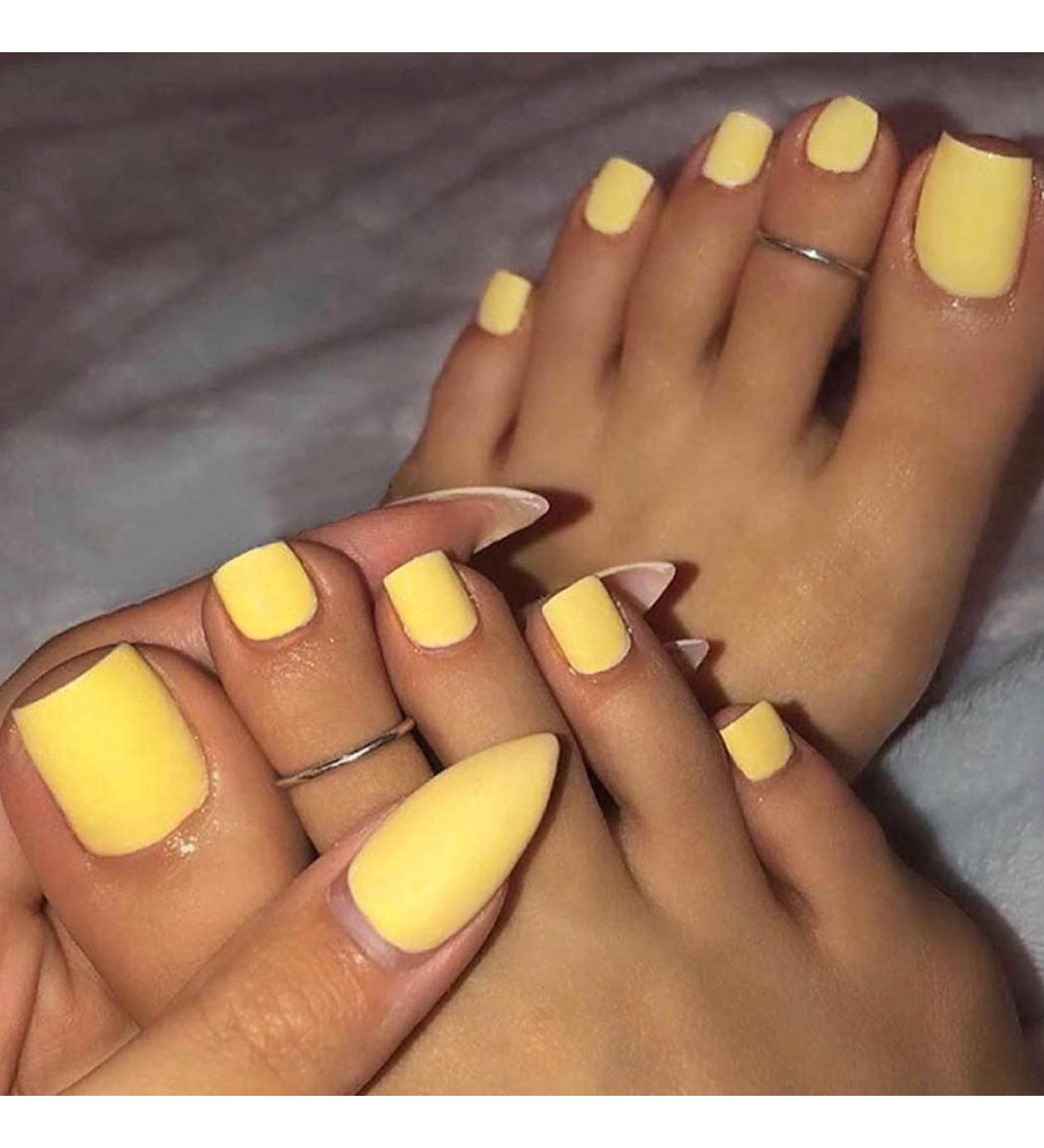 Outyua Matte Press On Toe Nails - Short Acrylic False Toenails for Women and Girls 24Pcs (Sunshine) - Buy Online on GoSupps.com