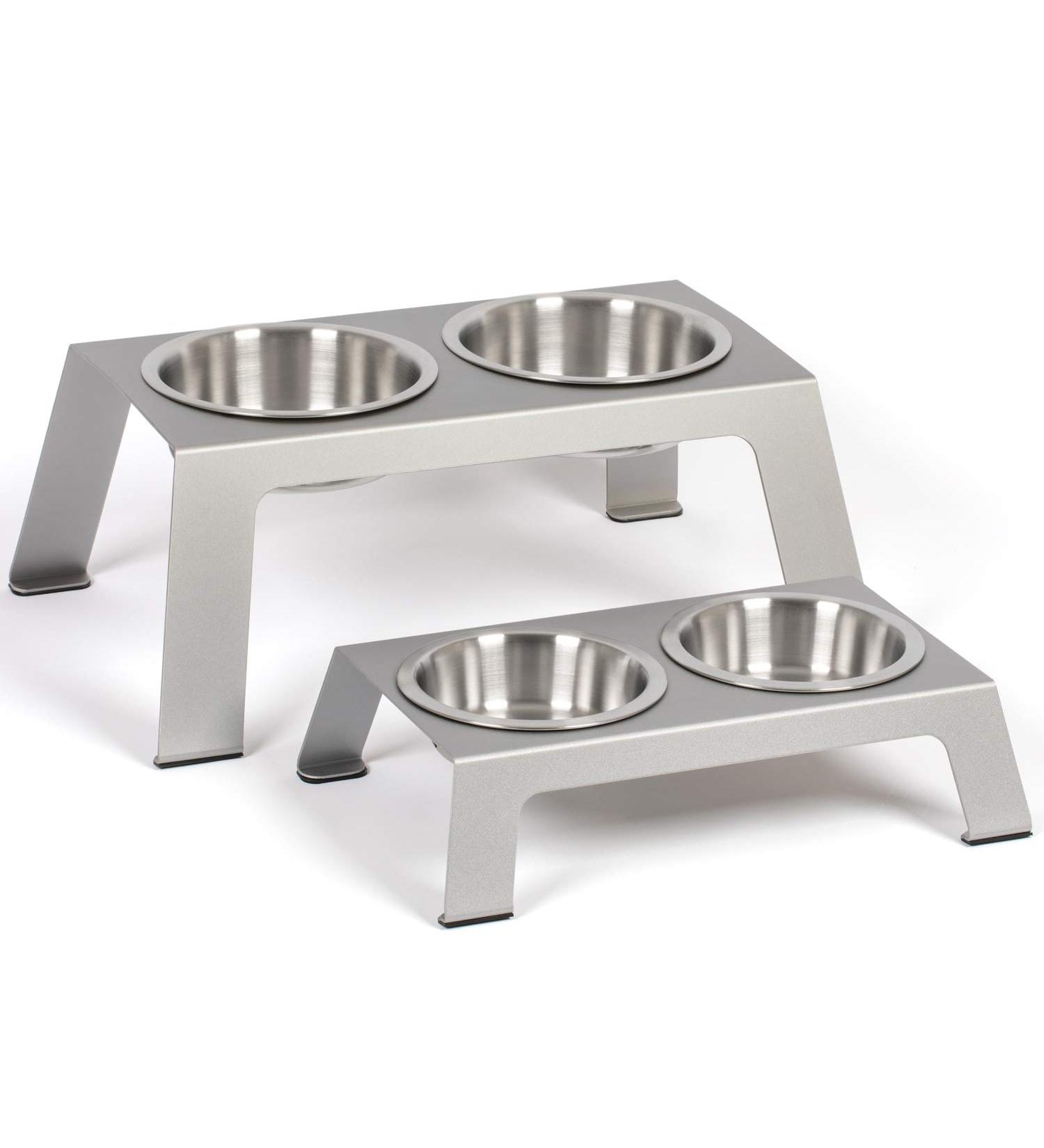PetFusion Elevated Dog and Cat Bowls - Premium Anodized Aluminum Feeder with US Food Grade Stainless Steel Raised Bowls (Short 4 Metallic Gray) - Buy Online on GoSupps.com