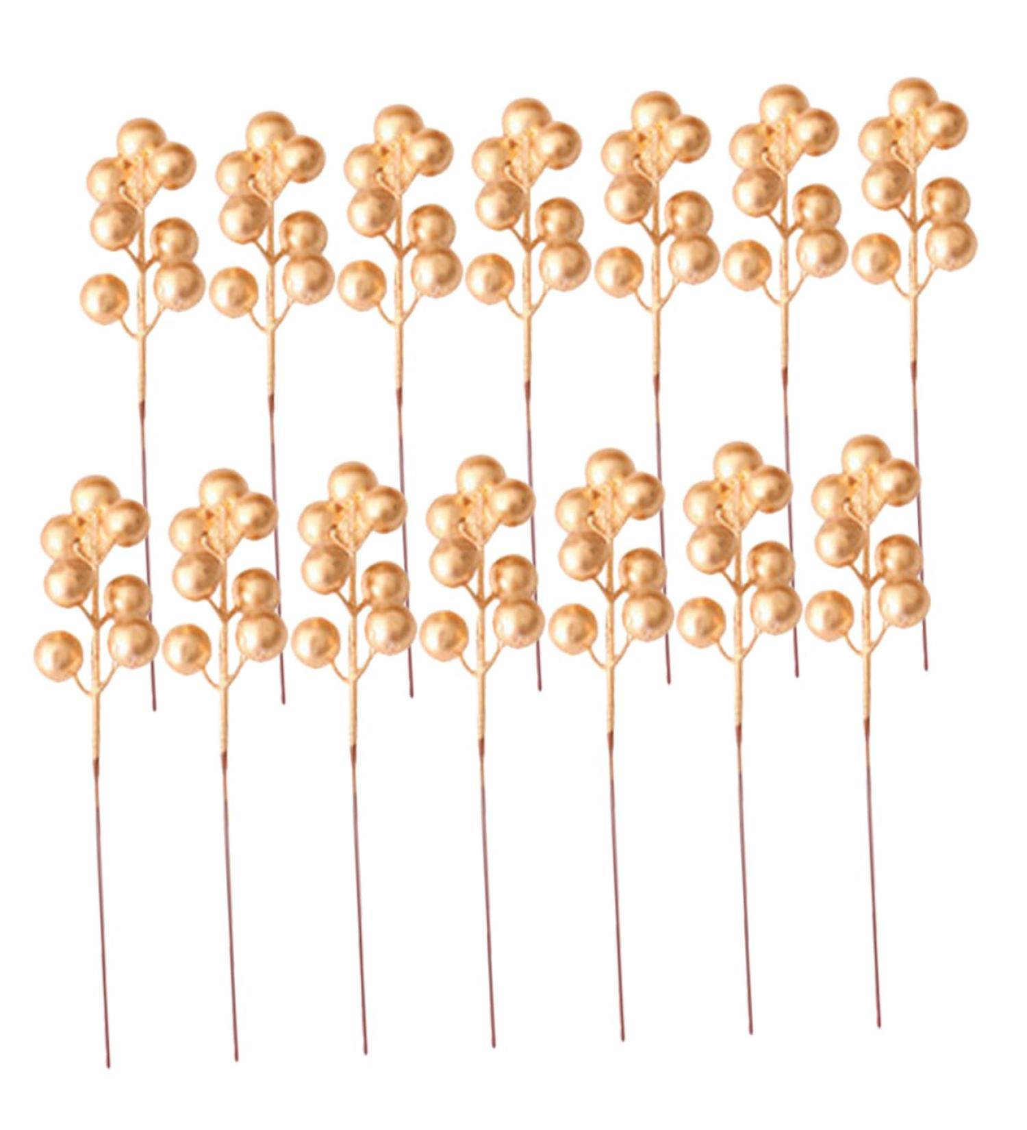 HOMSFOU 20pcs Christmas Fruit Red Berry Picks Faux Red Berry Stems Artificial Holly Stems Tree Decorations Artificial Berry Stem Picks Berries for Christmas Tree Foam Household Accessories Golden 17x3cm - Buy Online on GoSupps.com