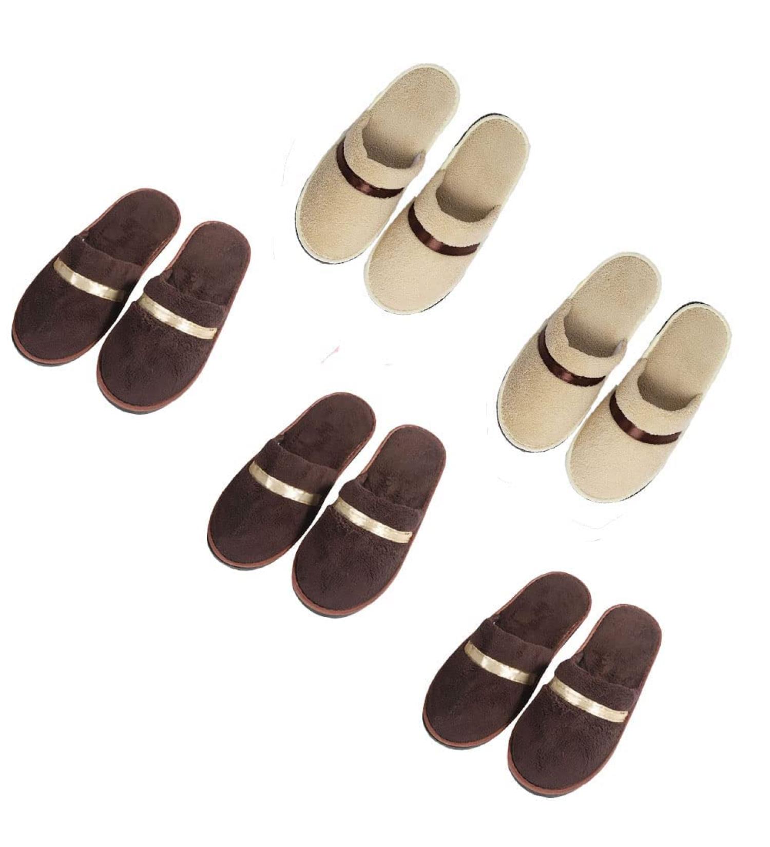Buy Tianmao 5 Pairs of Coral Fleece Hotel Slippers | Universal Size 28.5x11cm | Ideal for Spa Parties & Travel | Brown & Beige Options - Buy Online on GoSupps.com