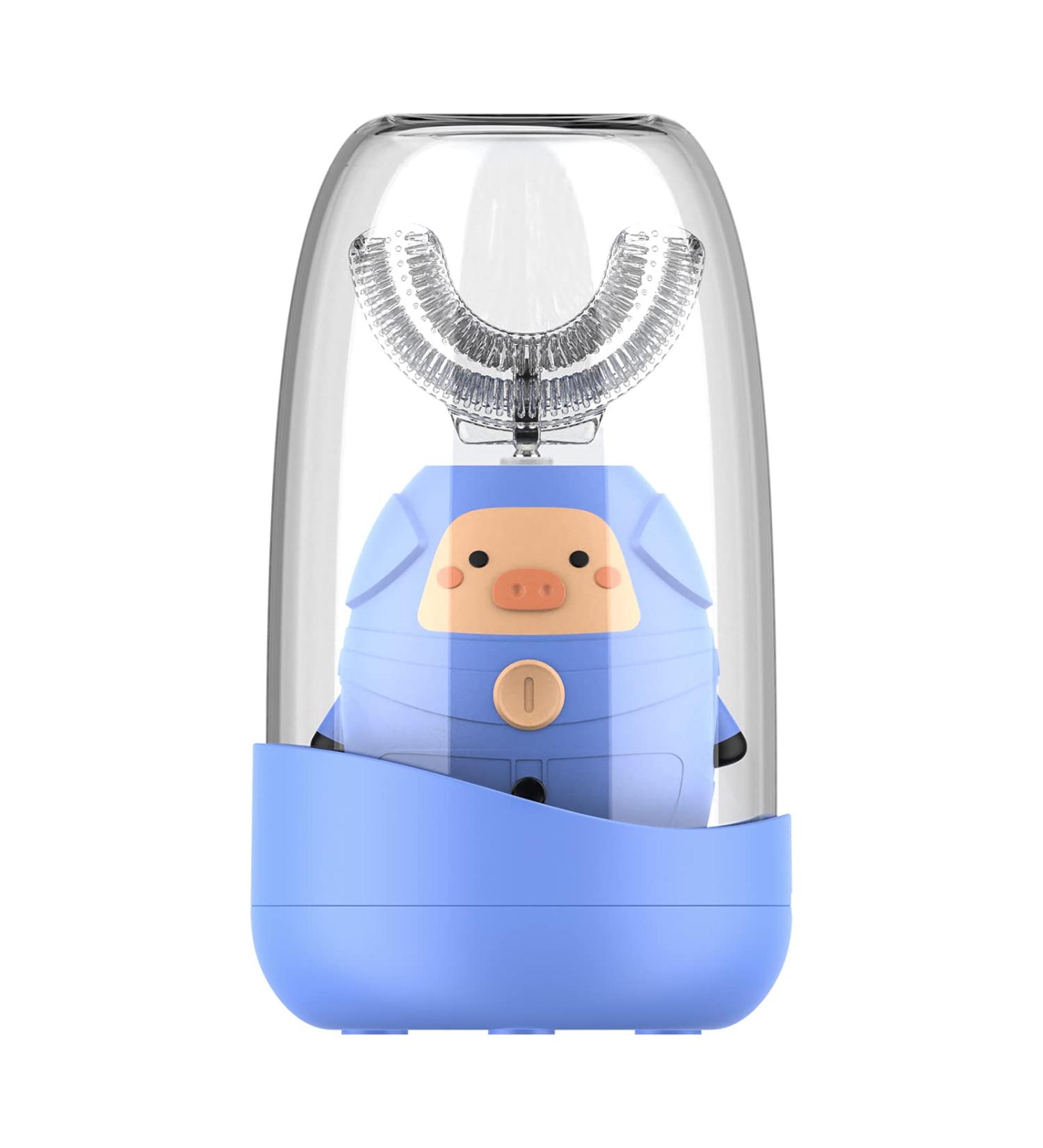 ZZCC Ultrasonic Kids Electric Toothbrush - U Shape design, Whitening, Waterproof, 3 Gear Speed, Ages 3-12 (Blue-Mini Pig) - Buy Online on GoSupps.com