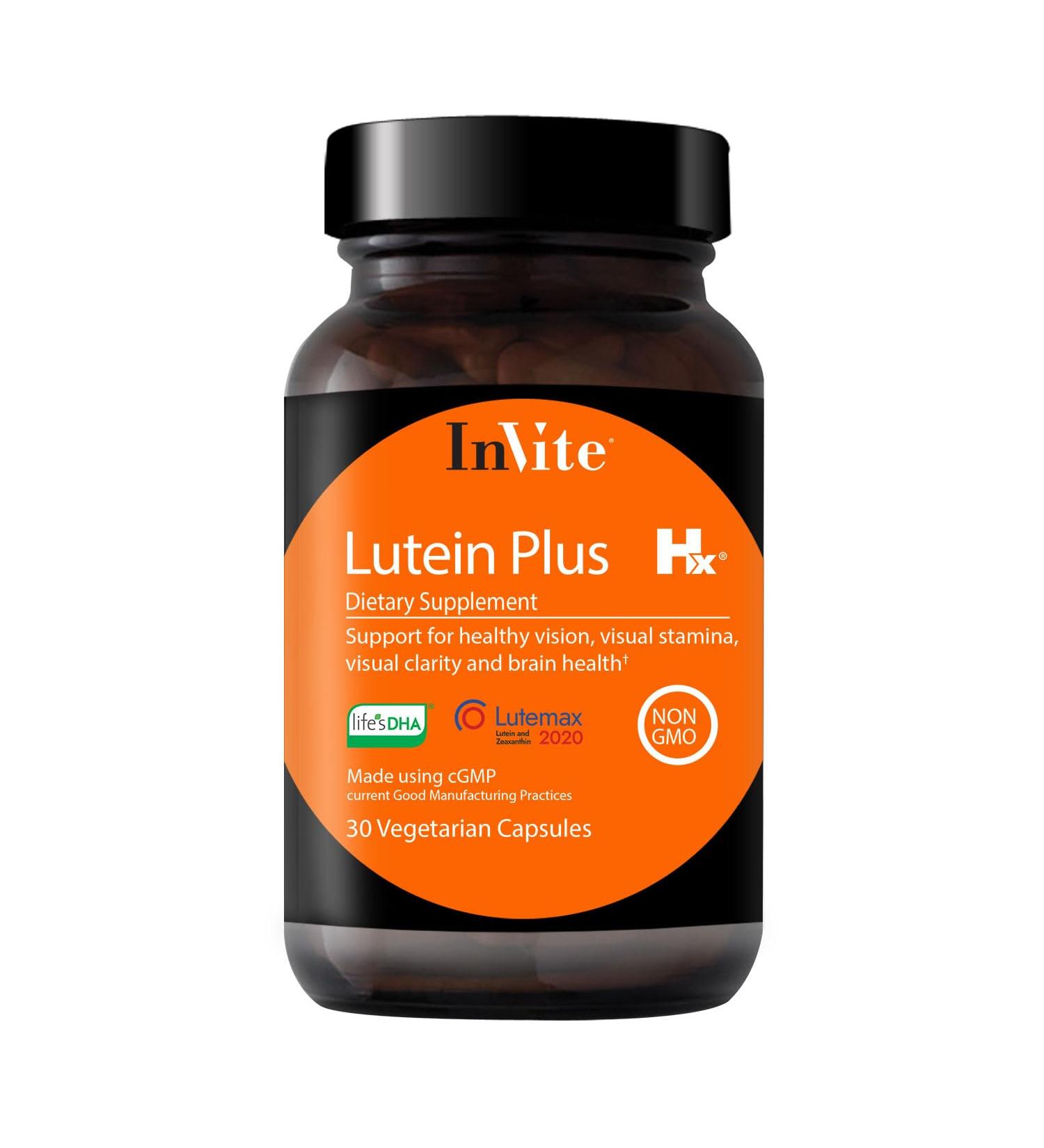 Invite Health Lutein Plus Hx - Support for Macular and Overall Vision Health - Provides Lutein 10 mg Zeaxanthin 2 mg and DHA 50 mg - 30 Vegetarian Capsules - Buy Online on GoSupps.com
