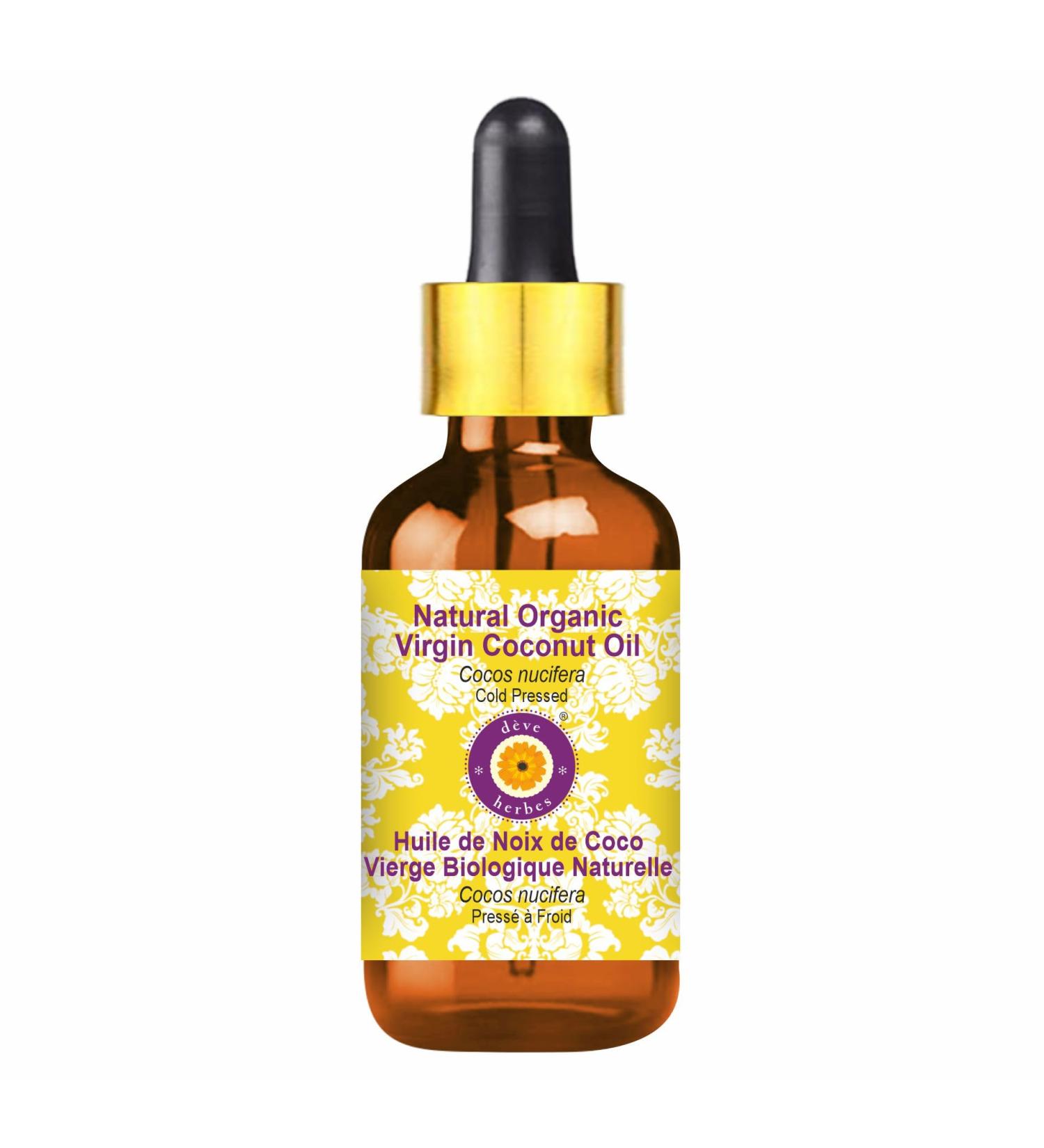 Natural Organic Virgin Coconut Oil 5ml with Glass Dropper - Cold Pressed Cocos Nucifera | International Shipping - Buy Online on GoSupps.com