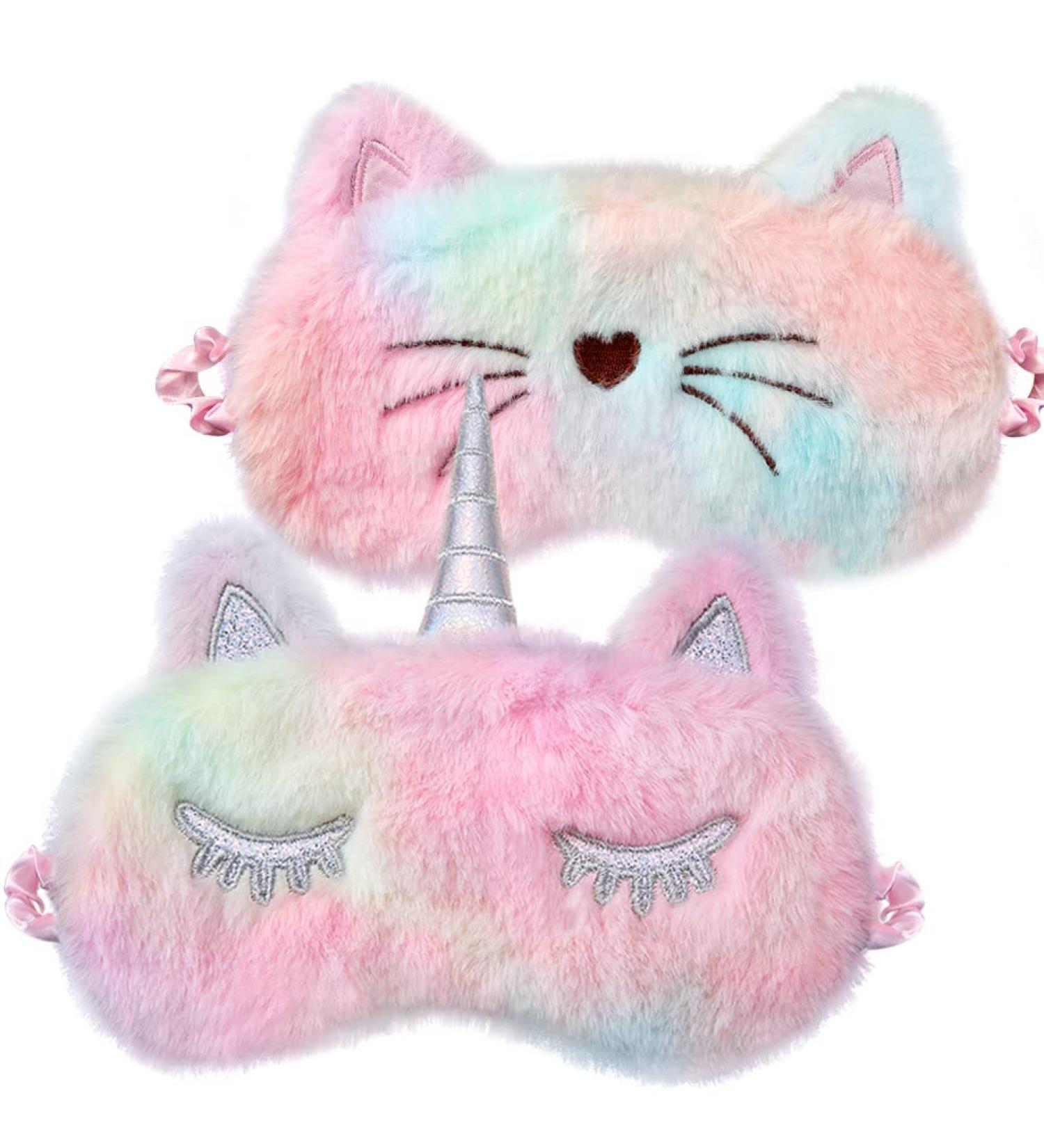 2 Pcs Kids Sleep Mask Shinywear Cat Sleeping Mask Unicorn Eye Mask for Girls Boys Women Cute Sleep Mask Soft Plush Blindfold Eye Mask Covers for Sleep Colorful Cat and Unicorn 2 Pack - Buy Online on GoSupps.com