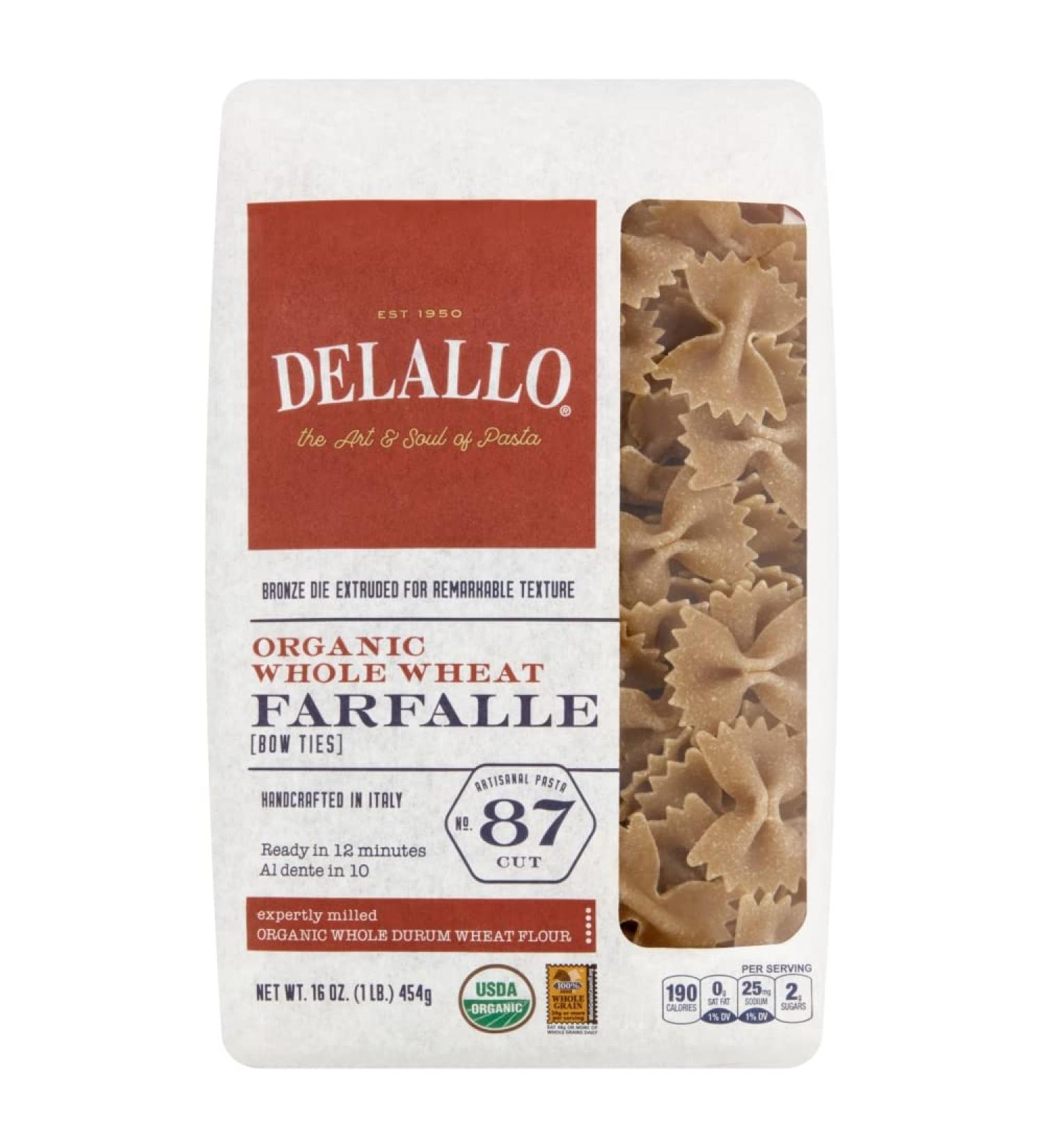 DeLallo Organic Whole Wheat Farfalle Bow Ties Pasta - 1lb Bag - Buy Online on GoSupps.com