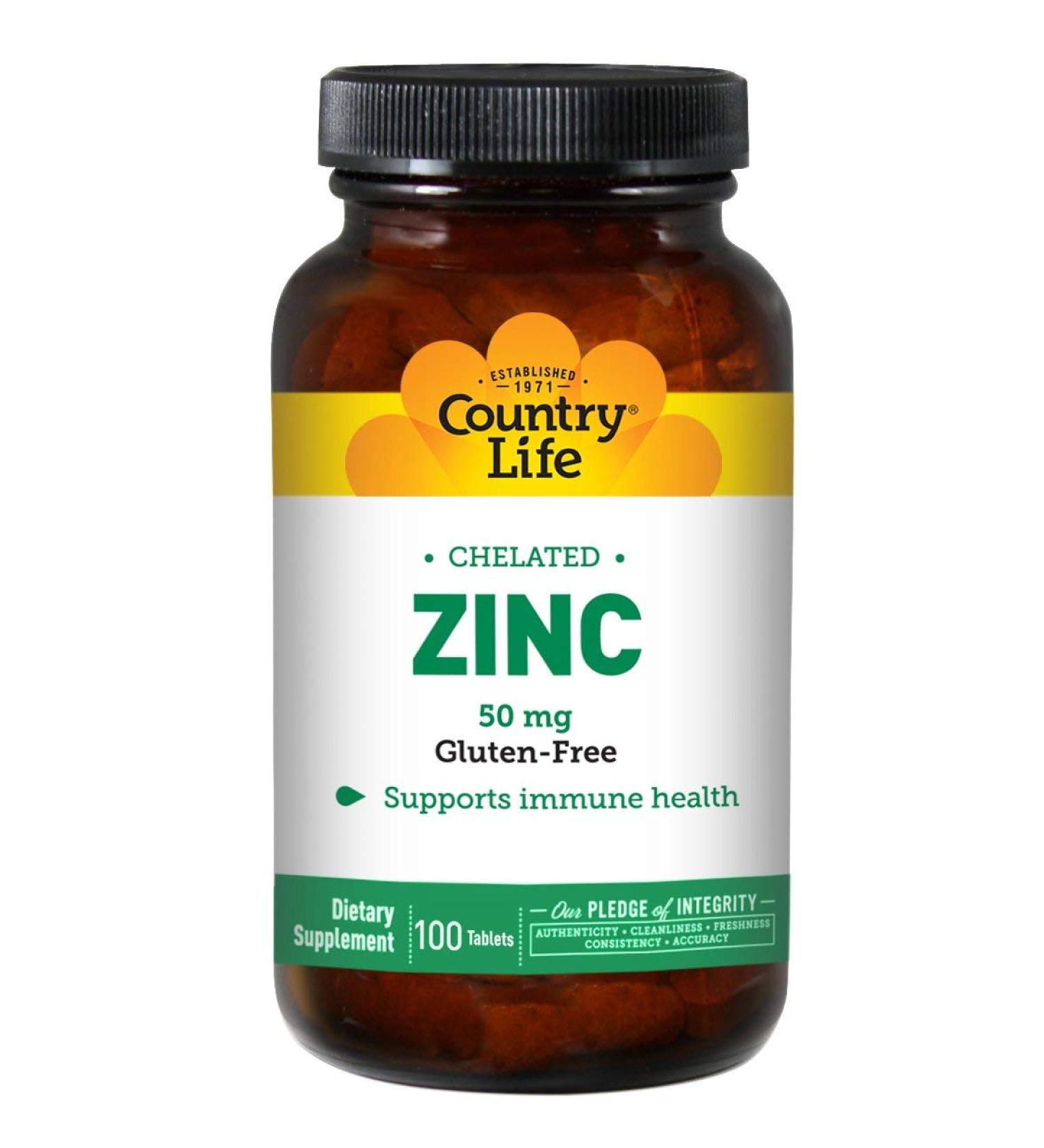 Country Life Chelated Zinc 50 mg - 100 Tablets | Immune Support & Health Benefits - Buy Online on GoSupps.com