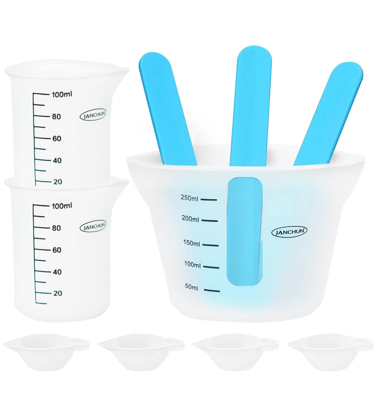 Silicone Measuring Cups for Epoxy Resin JANCHUN Resin Supplies Kit with 250&100ml Silicone Cups Silicone Hard Stir Sticks for Resin Molds DIY Crafts Wax Casting Art Jewelry Making Easy to Clean 1*250ml+2*100ml+3*stir sticks+4*mini - Buy Online on GoSupps.com