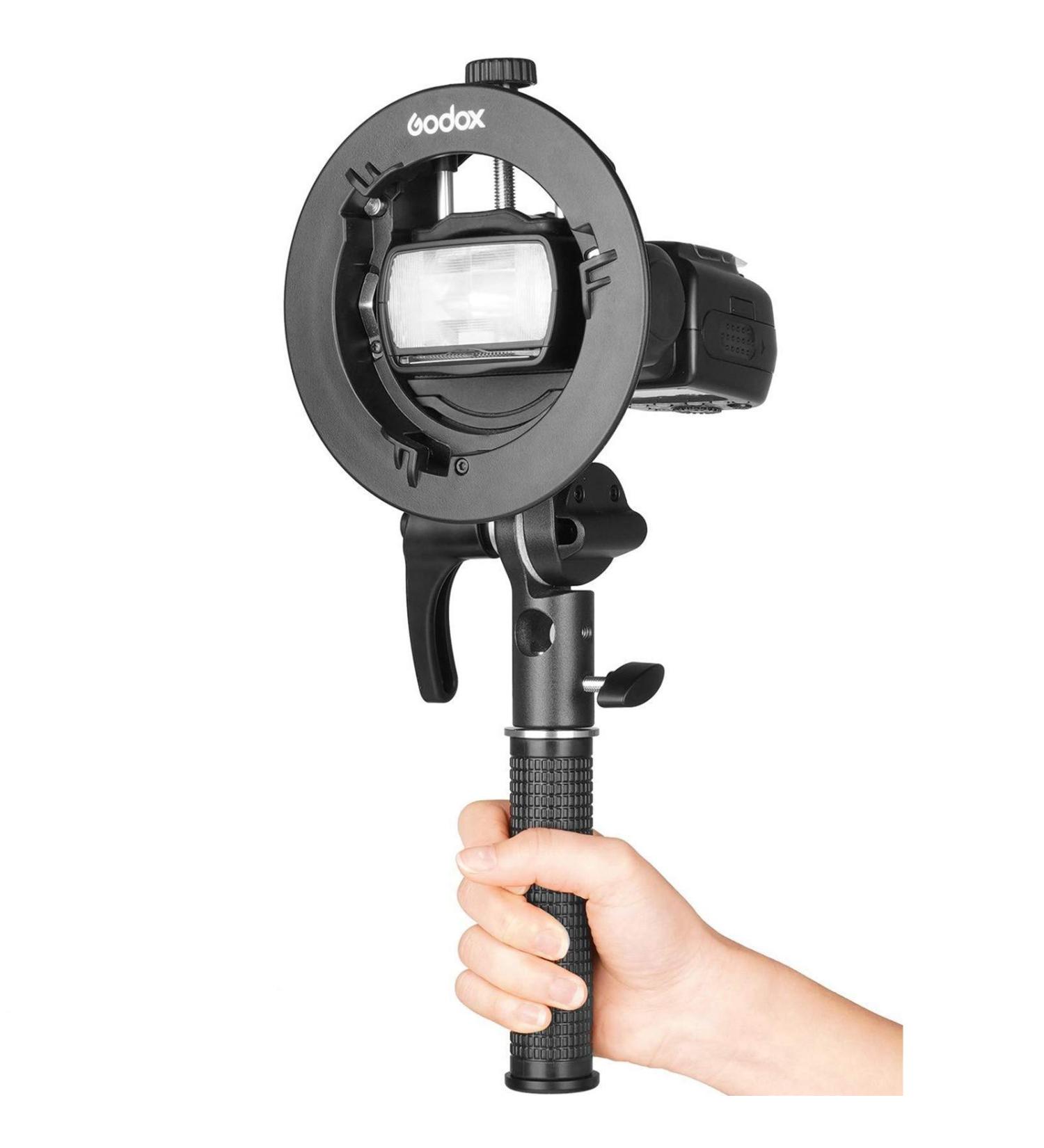 GODOX S2 Speedlite Bracket Bowens Mount Holder with Cold Shoe Flash Mount for Godox V1, AD200Pro, AD200, AD400Pro, V860II, TT350, TT685, TT600 Series Flash - Buy Online on GoSupps.com