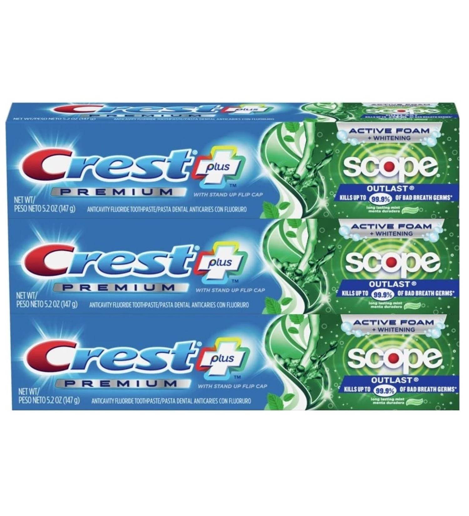 Crest Premium Plus Scope Outlast Toothpaste - Long Lasting Mint Flavor - 5.2 oz (Pack of 3) - Buy Online on GoSupps.com