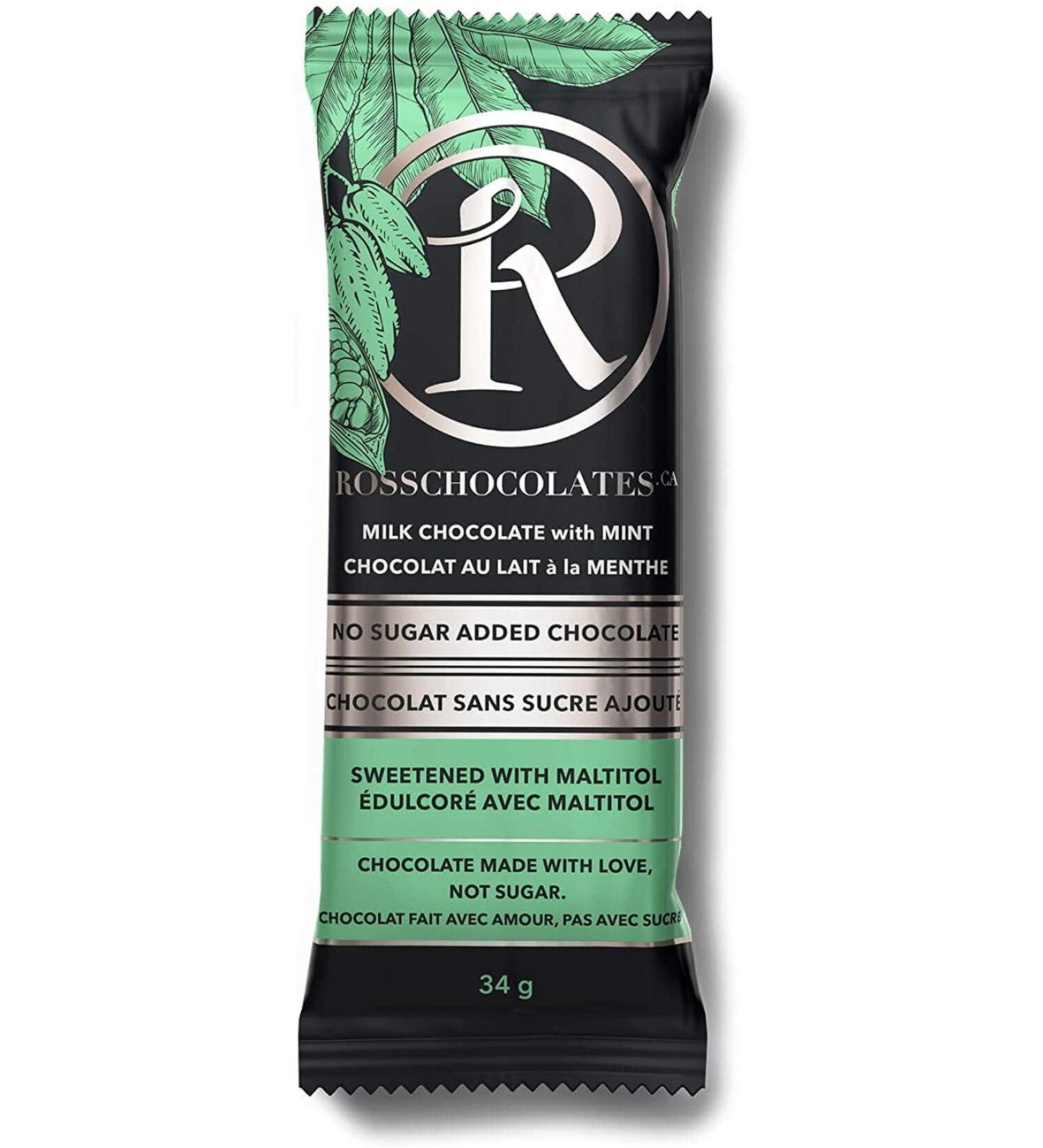 Ross Chocolate Milk Mint Chocolate sweetened with Maltito 34g (Pack of 12 bars)