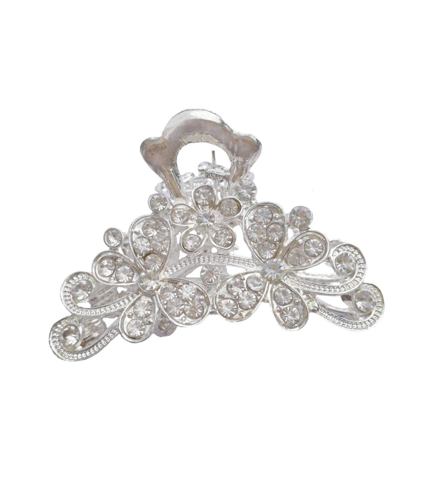 Retro Flowers Rhinestone Hair Claw Clip - Vintage Alloy Hairpin for Women, Fancy Hair Clamp (Silver) - Buy Online on GoSupps.com