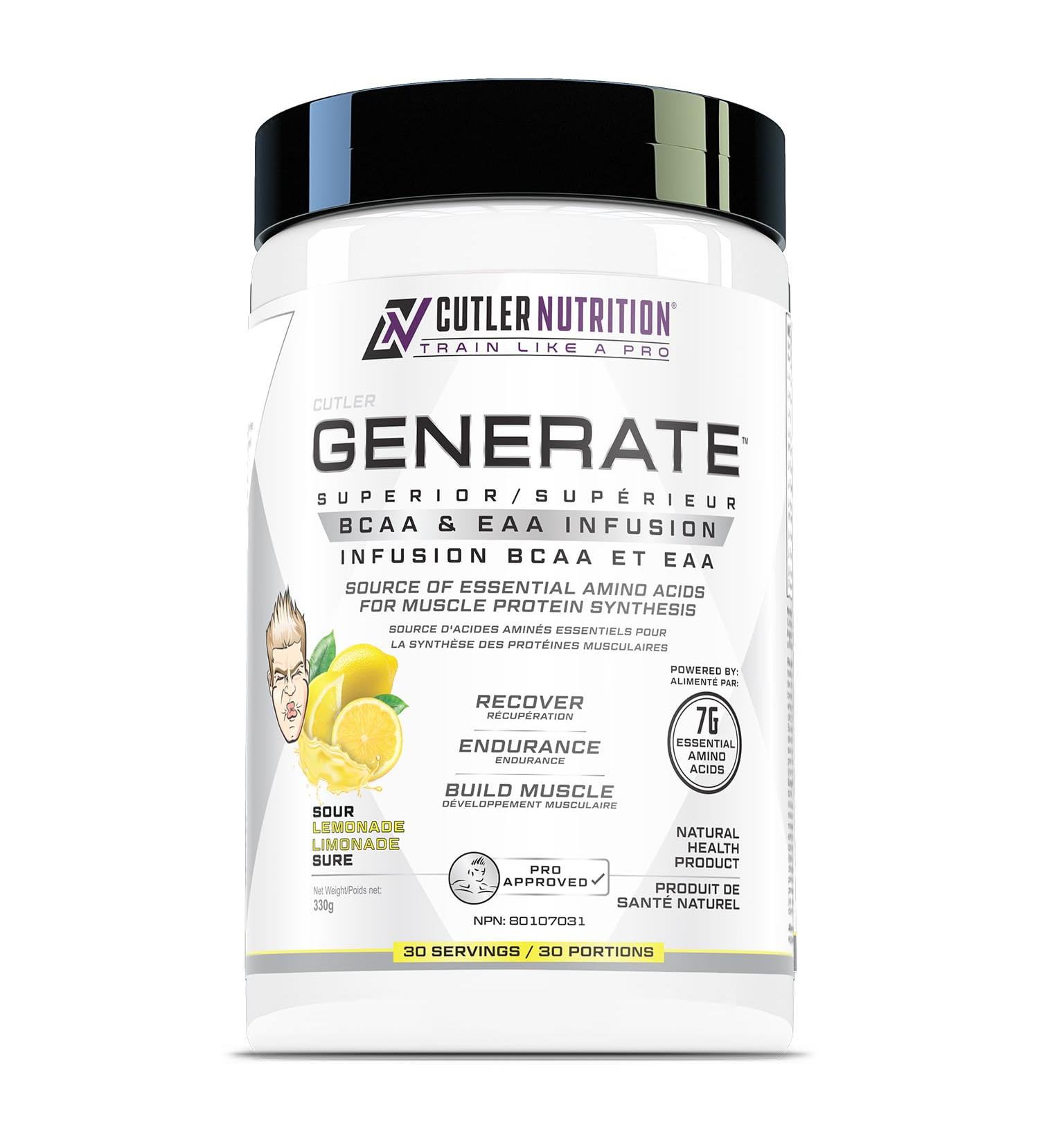 Generate EAA and BCAA Powder: Best Post Workout Recovery Drink and Branched Chain Amino Acids Supplement with Essential Amino Acids 5g BCAAs 2g EAAs | Sour Lemonade 30 Servings - Buy Online on GoSupps.com