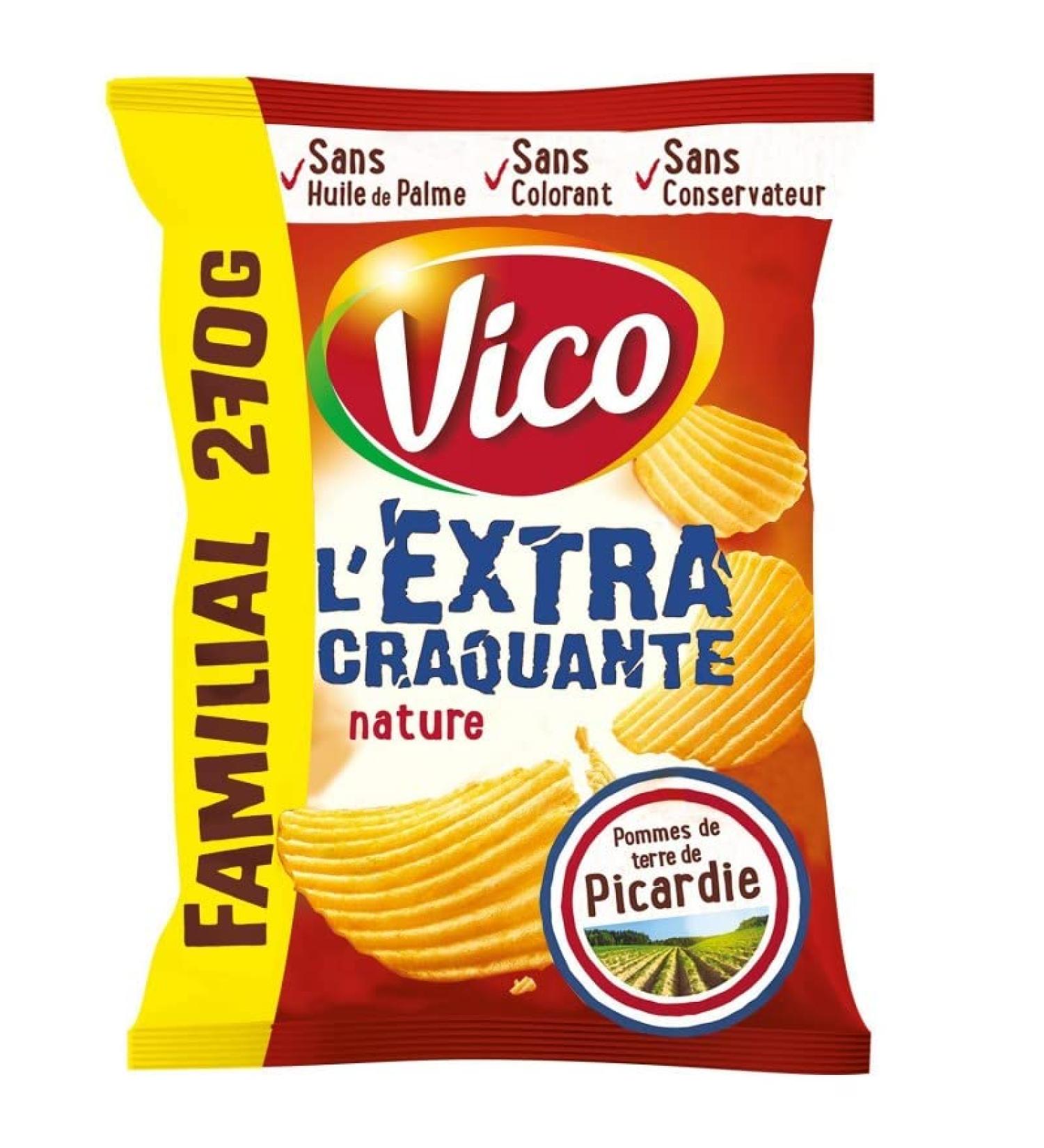VICO Chips Extra Craquantes Nature 270G pour un ap ritif croustillant et savoureux partager- Lot De 4
