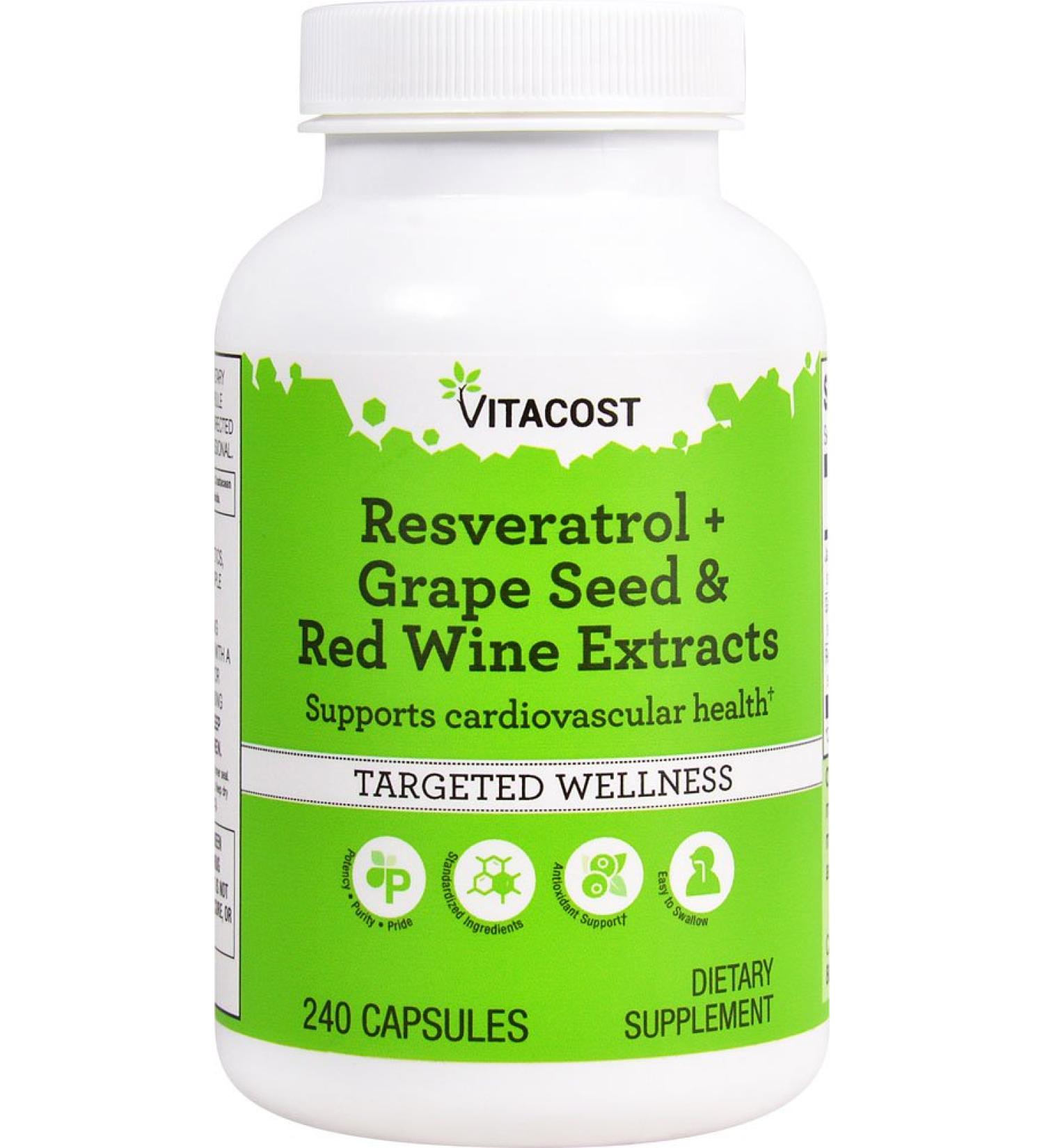 Vitacost Resveratrol + Grape Seed & Red Wine Extracts -- 240 Capsules
