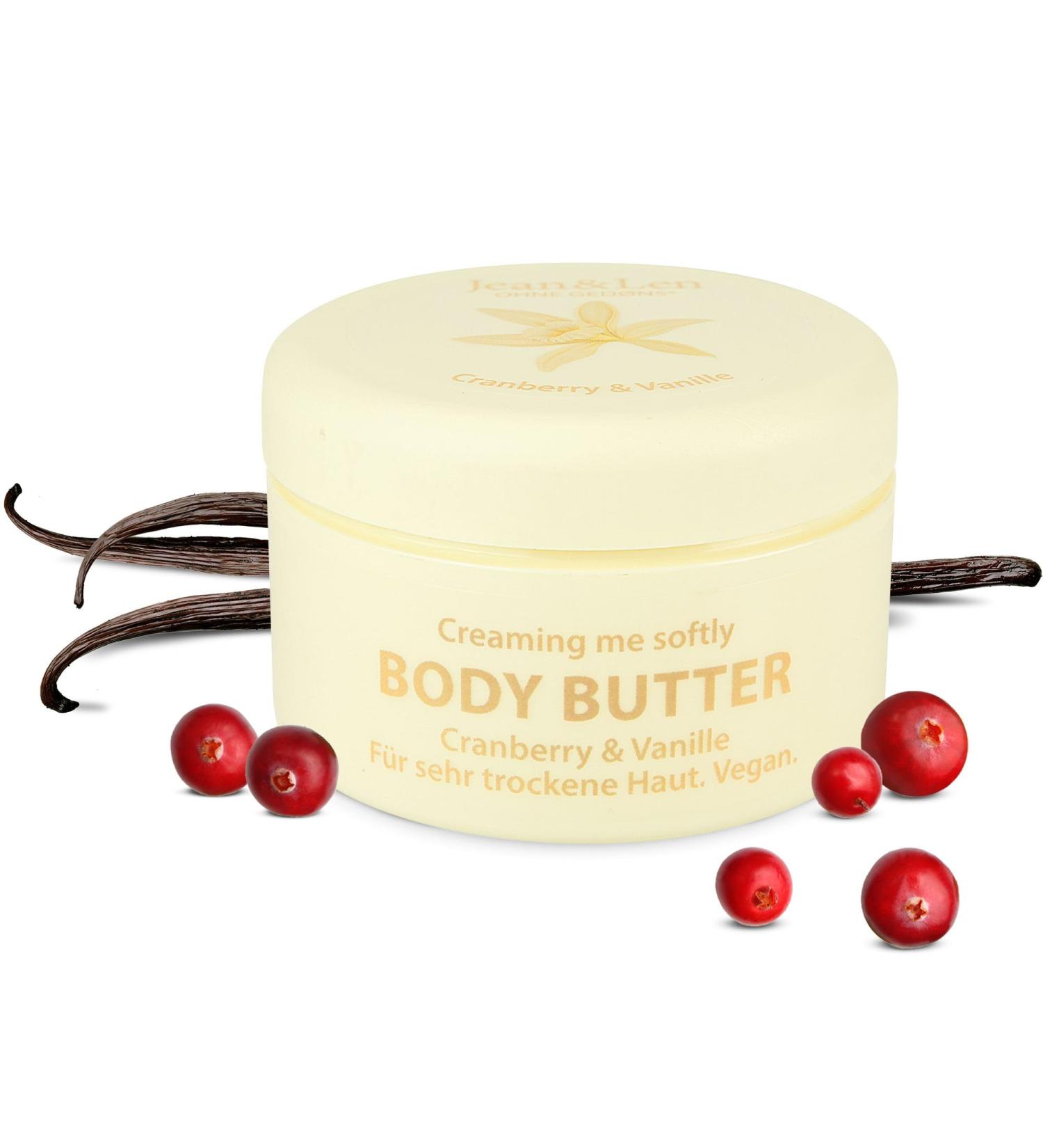 Jean & Len Vegan Body Butter - Cranberry & Vanilla 200ml | Moisturizing Paraben & Silicone-Free Melting Texture & Sweet Fragrance - Buy Online on GoSupps.com