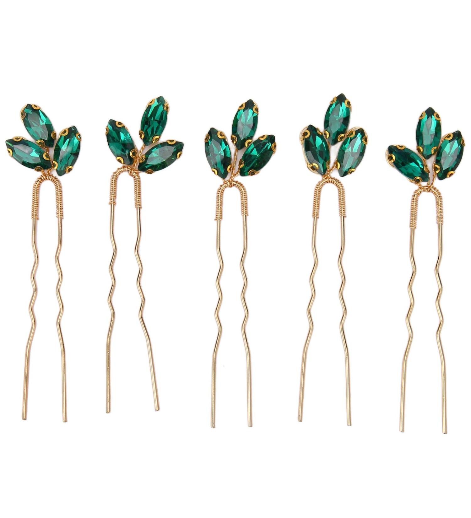 Rhinestones Hair Pins 5 Pieces Green Crystal Hair Pins Crystal Bridal Hair Pins Exquisite Wedding Hair Pin Vintage Bridal Hair Piece Wedding Hair Accessories for Party Women Girls - Buy Online on GoSupps.com