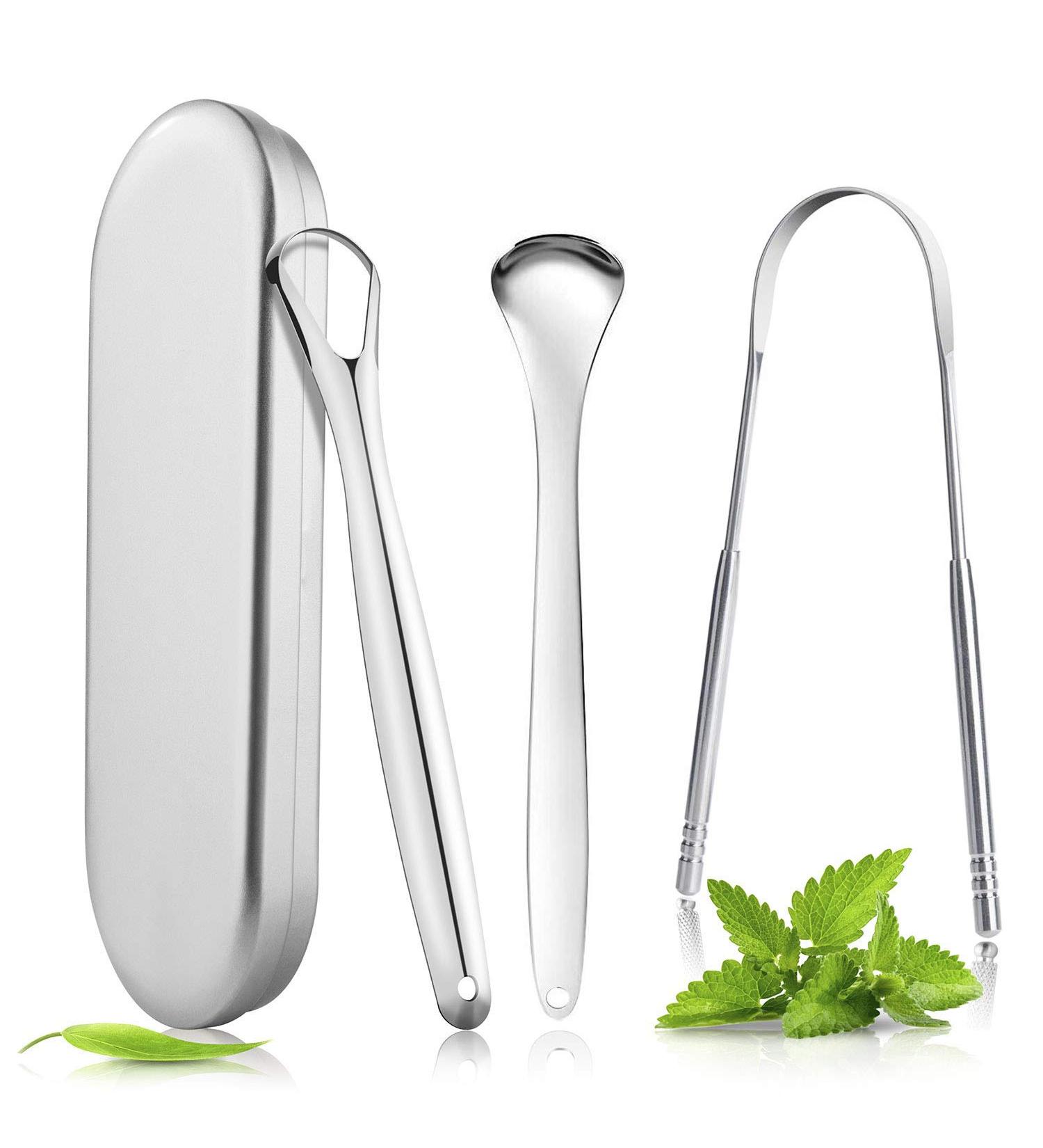 Boenfu Stainless Steel Tongue Cleaner Set - 3 Piece Tongue Scraper for Bad Breath & Oral Care - Buy Online on GoSupps.com