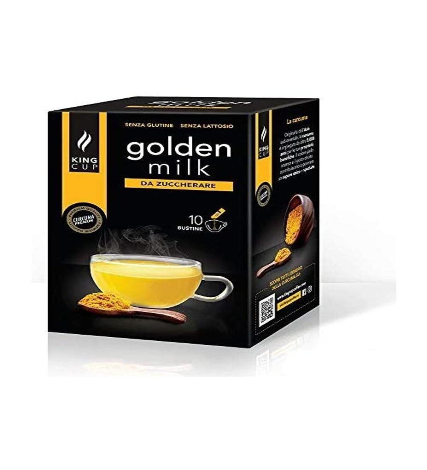 King Cup - 1 pack with 10 sugar -free golden milk soluble bags 10 sticks of 6 gr for golden milk drink add too hot 60 ml of water gluten -free and lactose -free golden milk