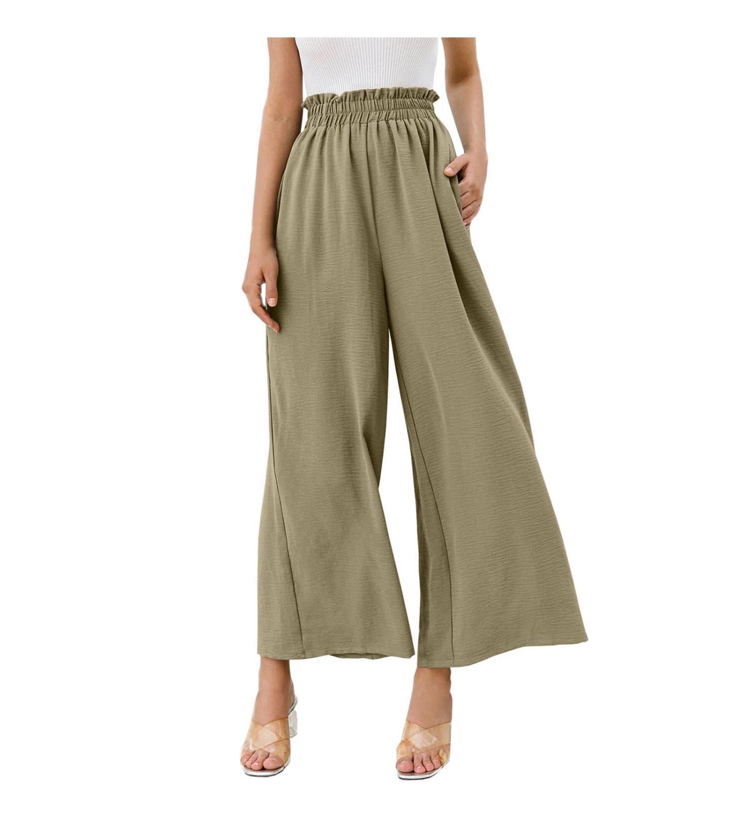 GETBEE Women's Wide Leg Lounge Pants with Pockets - High Waisted Palazzo Flowy Trousers in Army Green - Buy Online on GoSupps.com