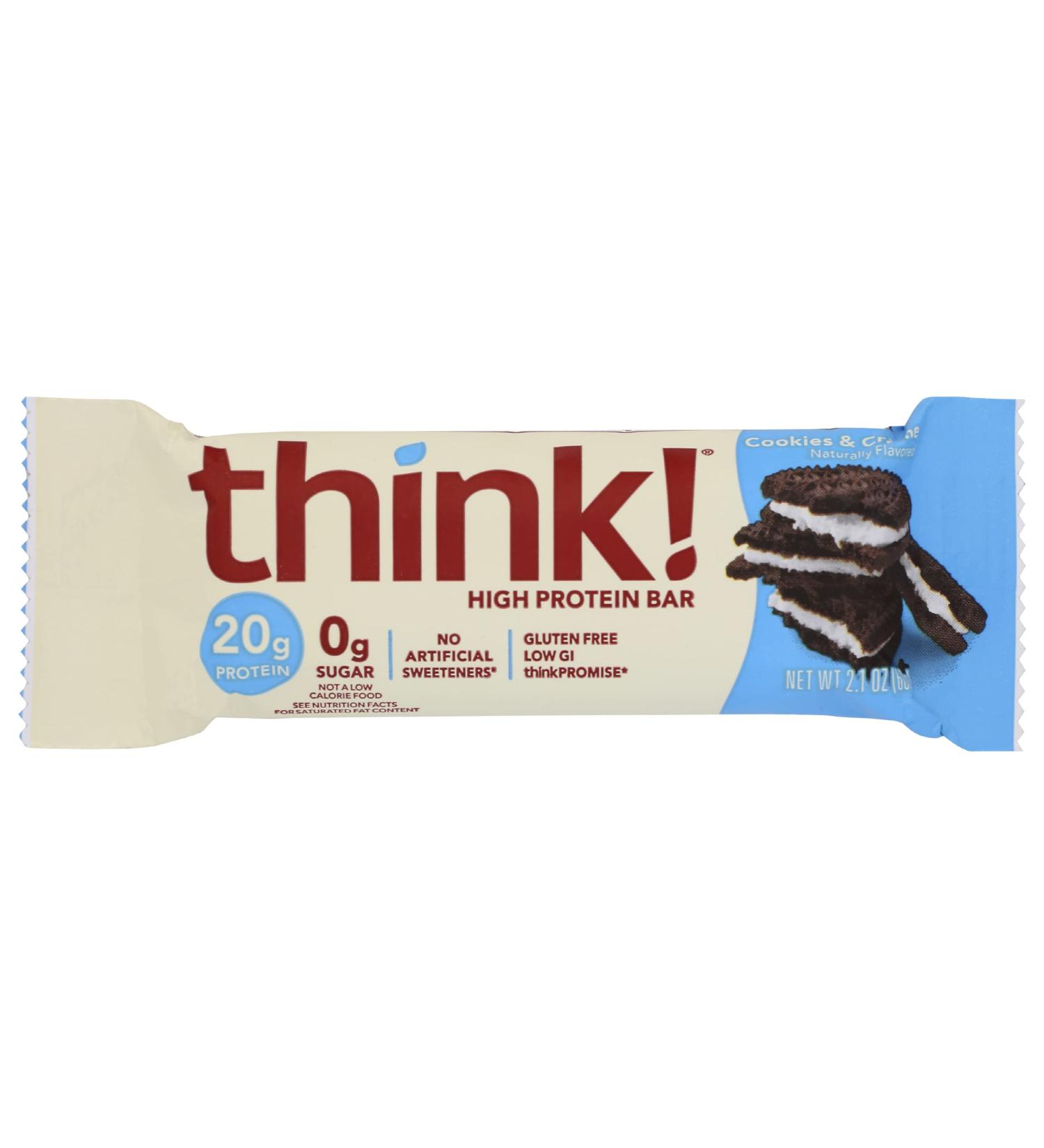 Think! Thin Cookies And Cr me Flavored Protein Bar Plant Based Gluten Free 2.1 Ounces (Pack Of 10)