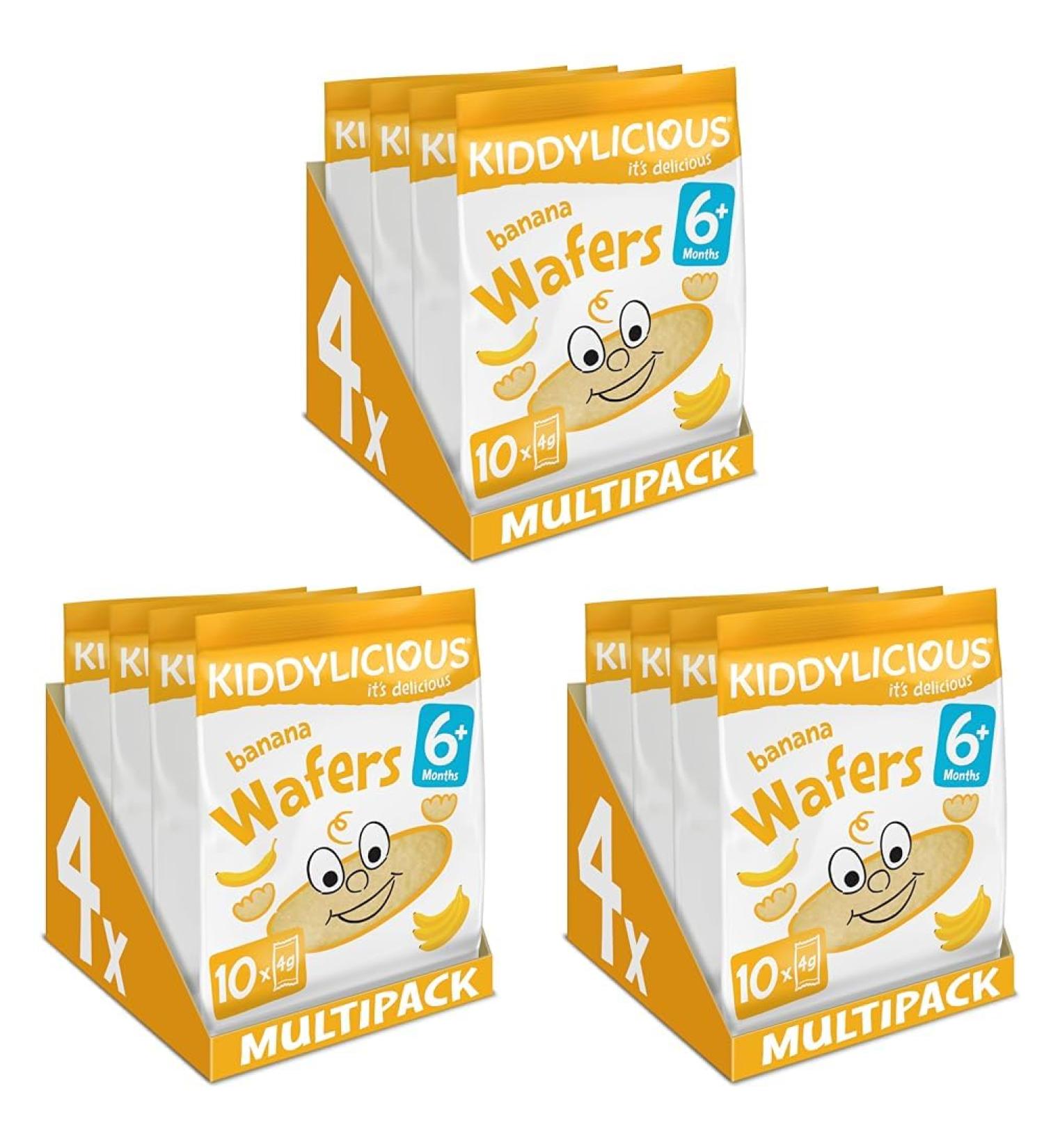 Kiddylicious Banana Wafers - Gluten and Dairy Free Kids Snack - Suitable for 6+ Months - 4 x 10 Twin Packs (Pack of 3) Banana 10 Count (Pack of 12) - Buy Online on GoSupps.com