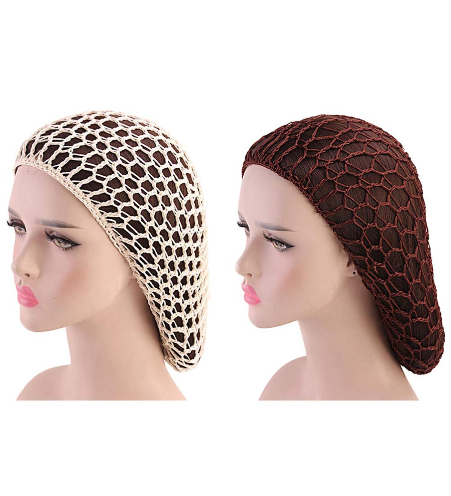 Minkissy 2 Pieces Sleeping Hair Nets - Crochet Long Hair Snood Turban for Women & Girls | Beige & Coffee - Buy Online on GoSupps.com