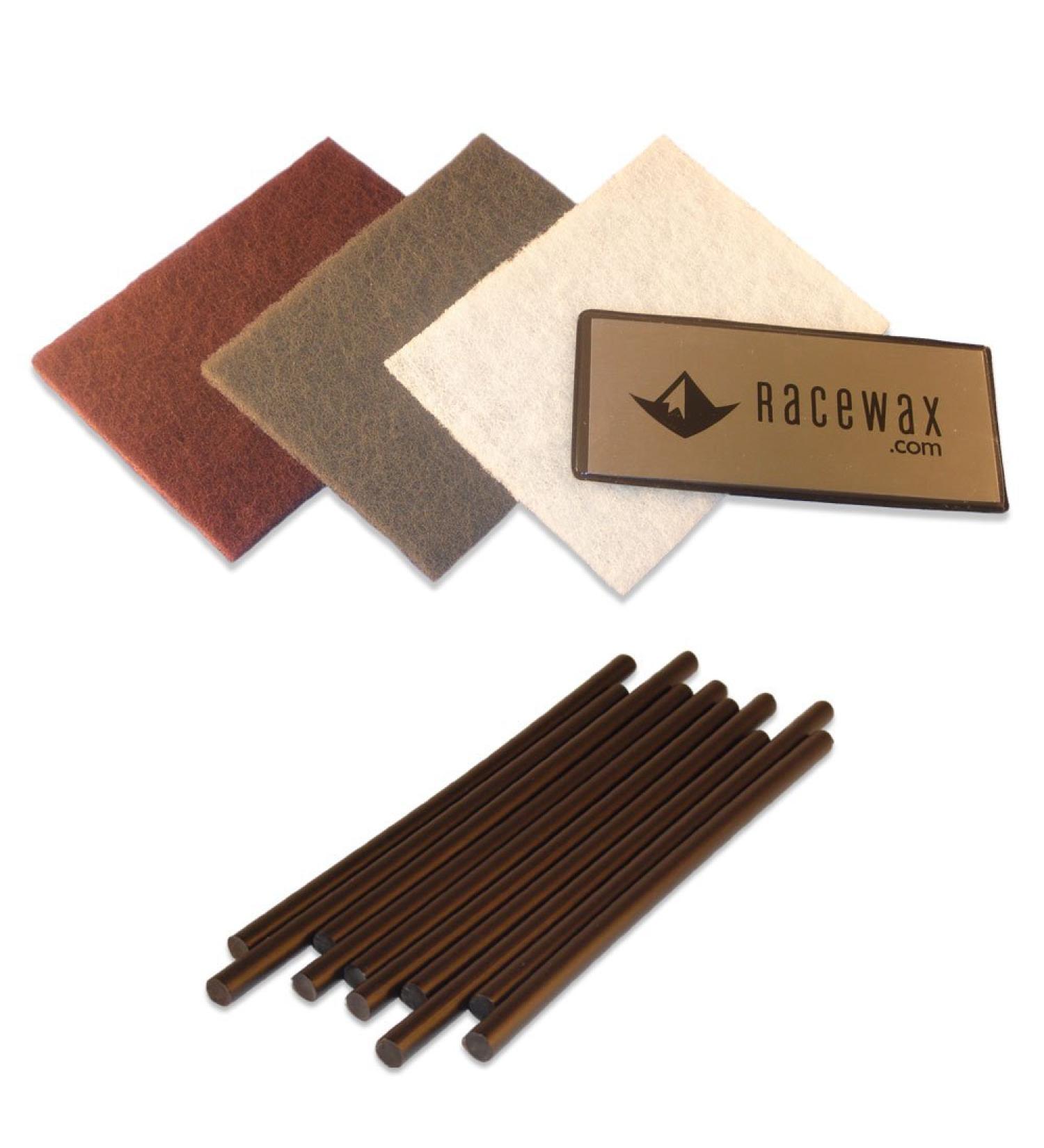 RaceWax Ski P-tex Base Repair Kit: 10 ptex, Metal Scraper, 3 3M Buffing Pads 10 black