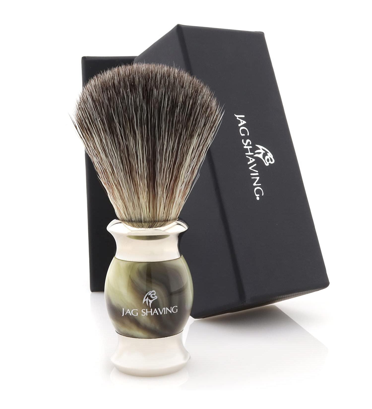 Jag Shaving Jags Lee Razor Brush - Elegant Synthetic Shaving Brush with Wooden Handle | Perfect for Your Razor | Green Horn Imitation Design - International Shipping - Buy Online on GoSupps.com