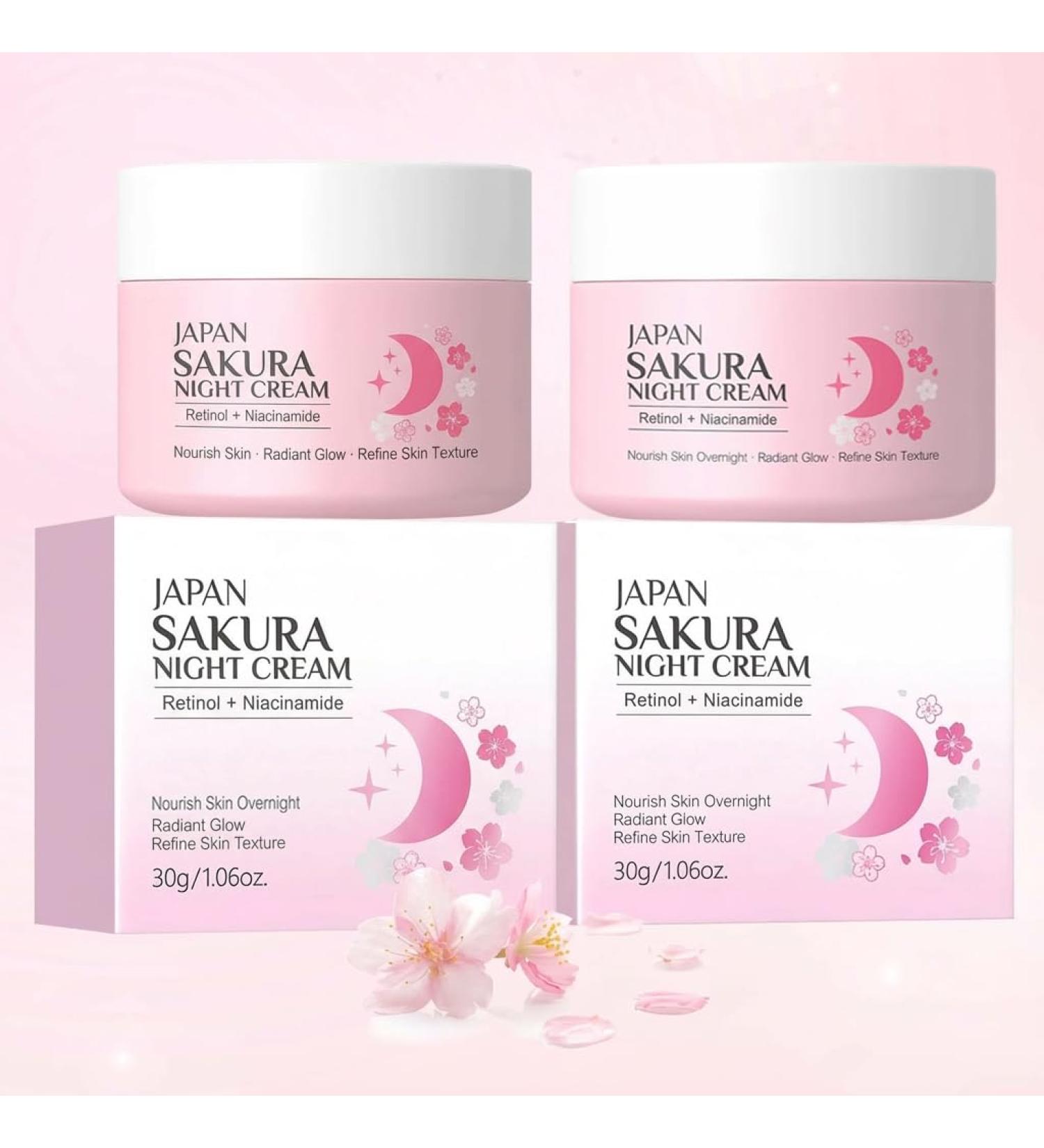 2pcs Sakura Night Cream for Women Teen Girls Anti Aging Skincare Face Moisturizer with Retinol & Niacinamide for Long-Lasting Hydration and Smooth Skin 2pcs Night Cream - Buy Online on GoSupps.com