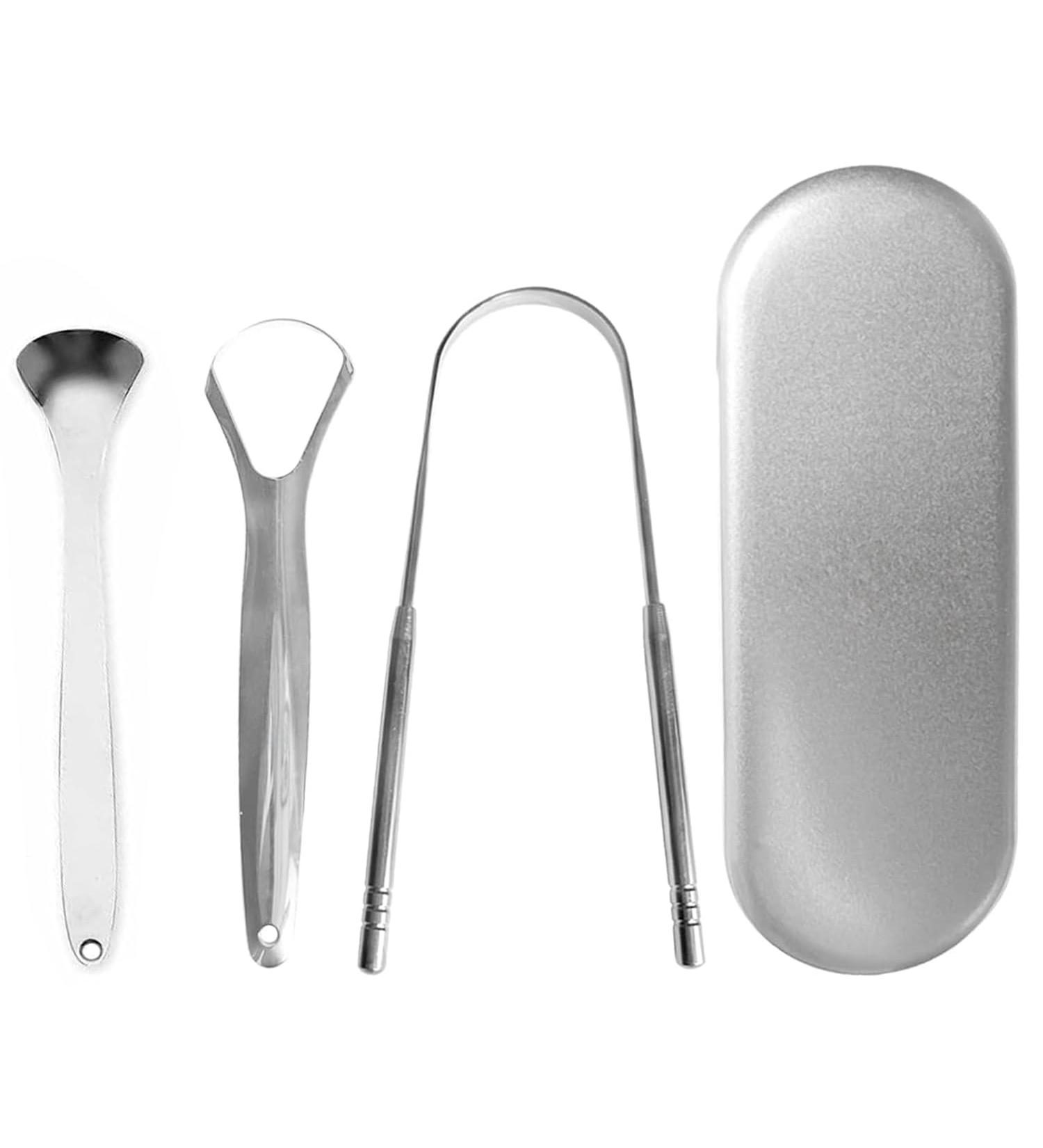 4-Pack Metal Tongue Scraper for Optimal Oral Hygiene | Reusable Tongue Cleaner - Silver - Buy Online on GoSupps.com