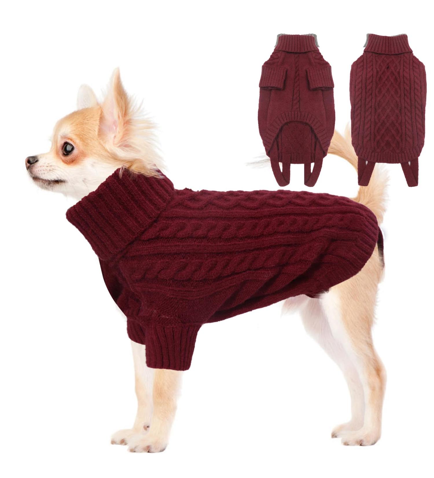 Warm Christmas Dog Sweater for Small Breeds | Liebeedd Fleece Jumper for French Bulldogs & Chihuahuas | Burgundy Red XS - Buy Online on GoSupps.com