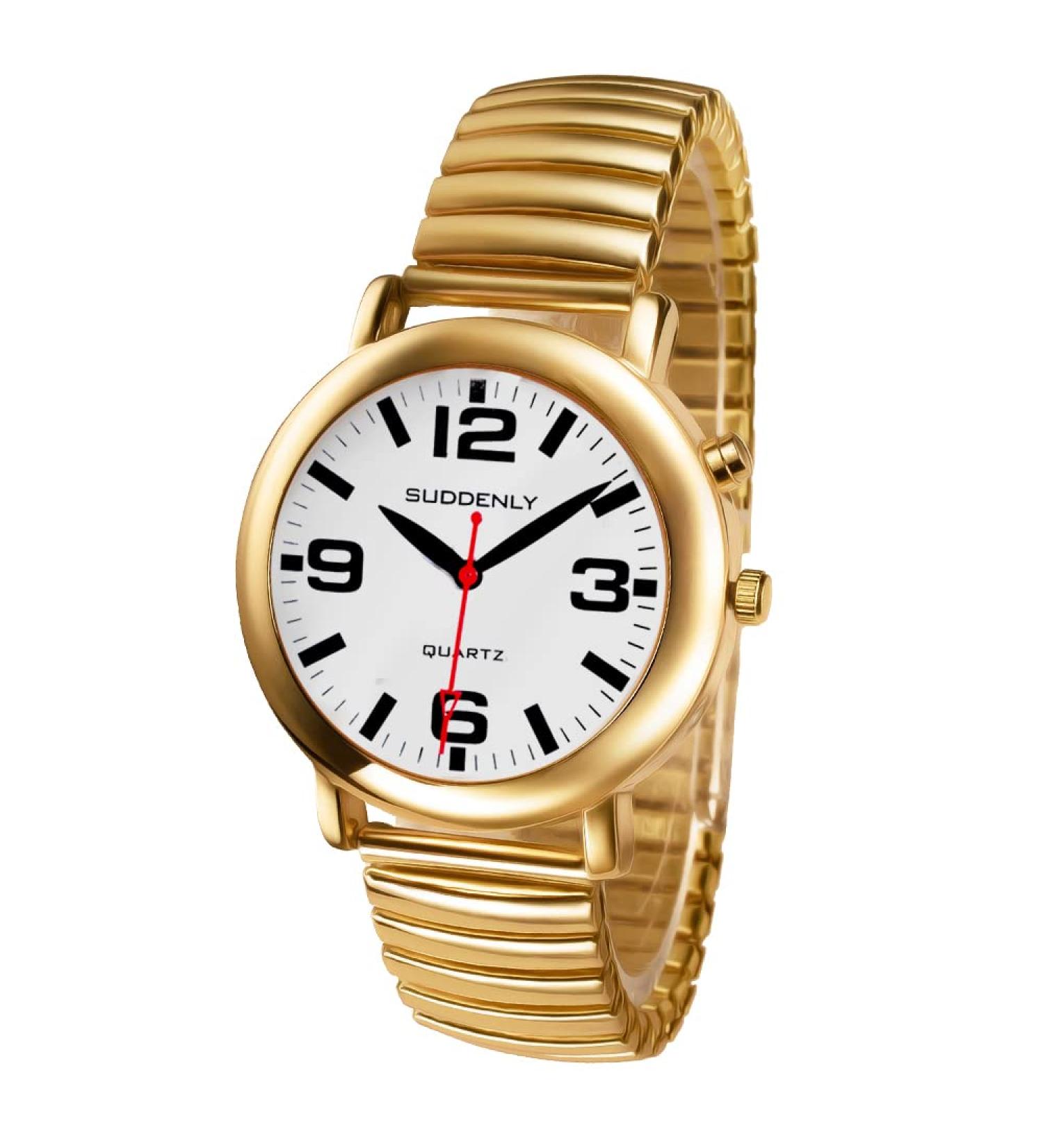 English Talking Watch for Seniors - Unisex Men Women - Loud Sound - Time-Day-Date Alarm Clock - Visually Impaired - Gold - Buy Online on GoSupps.com