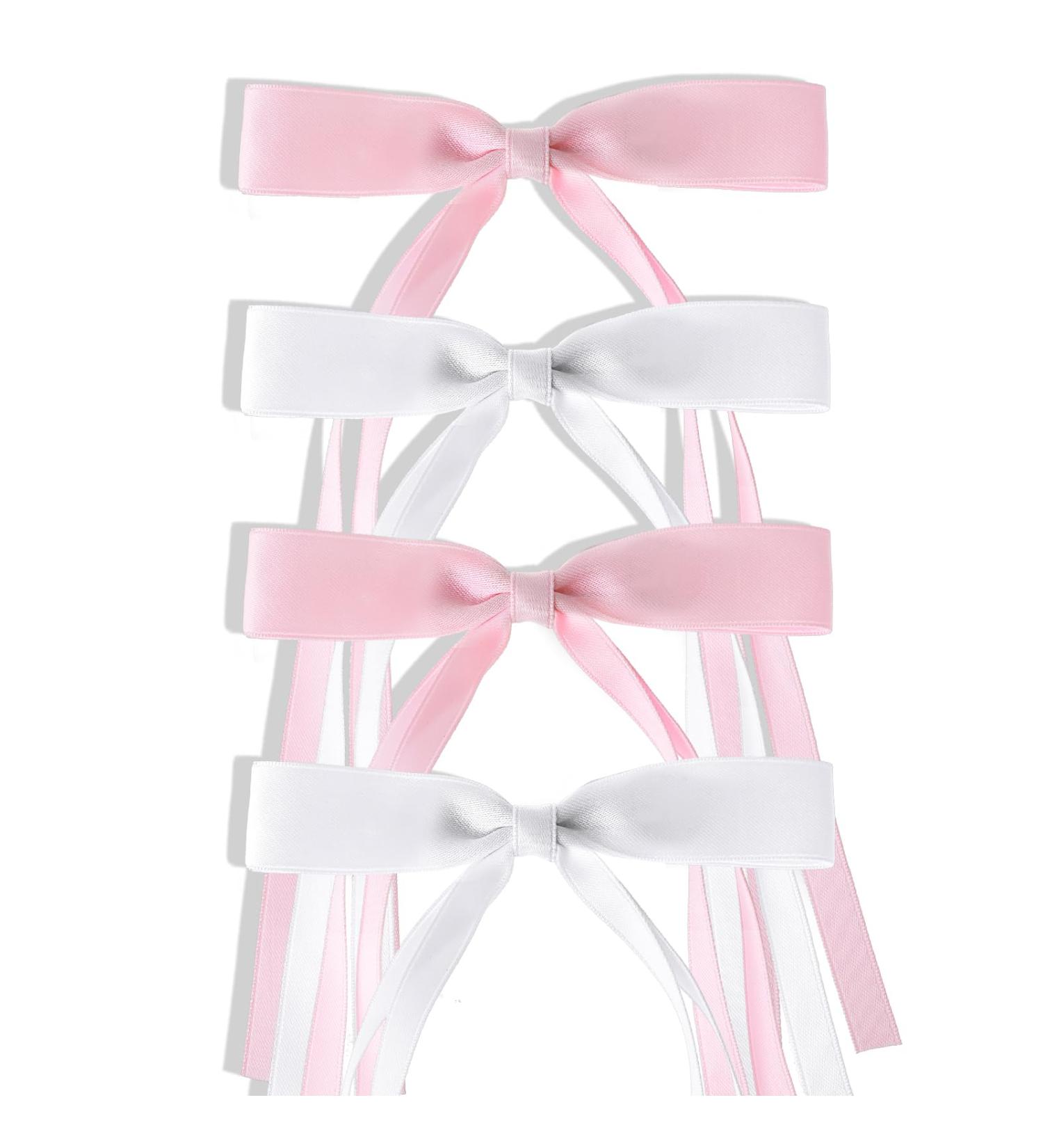 WLLHYF 4Pcs Tassel Ribbon Hair Clips Silky Satin Bows Hair Barrettes Long Tail Bowknot Ponytail Holder Metal Slides Claw Hair Valentine's Day Accessories for Women Girls Kids White+Pink - Buy Online on GoSupps.com