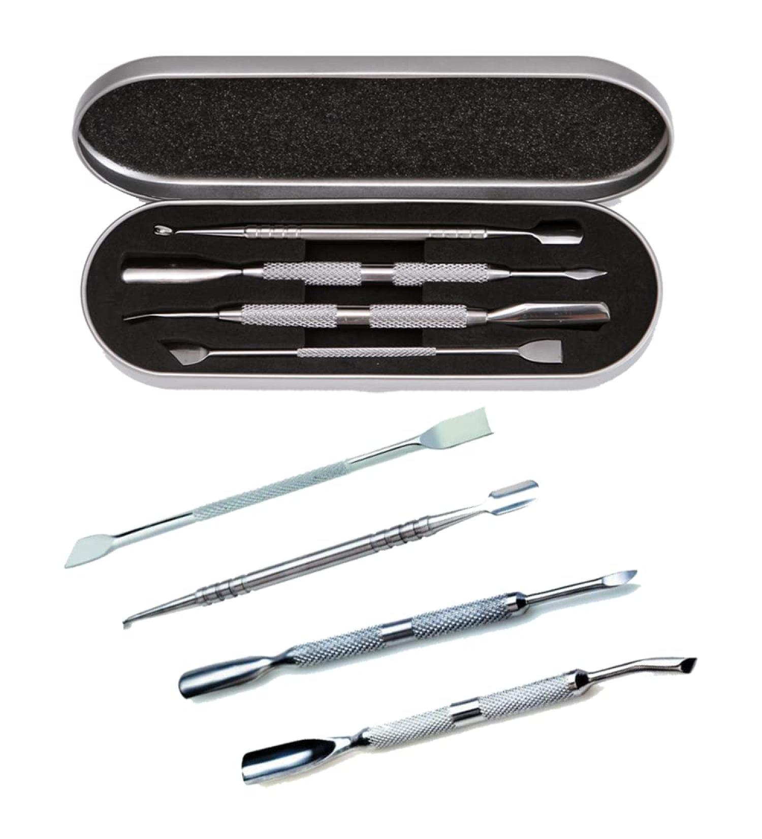 VAGA Set of 4 Professional Stainless Steel Manicure Cuticle Tools - Double Ended Pushers, Trimmers, Cutters, Scrapers - Nail Care Accessories - Buy Online on GoSupps.com