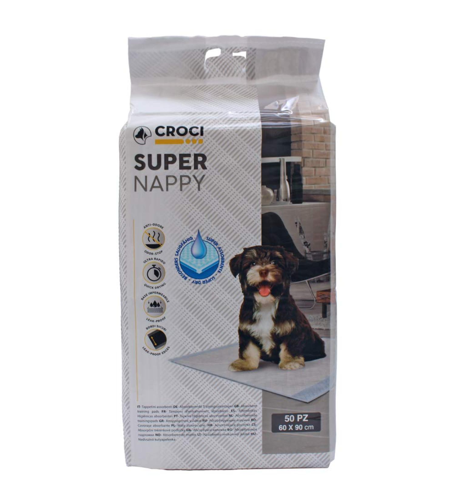Buy Croci Super Nappy Hygiene Mats for Dogs - 60x90 cm 50 Pack Ultra Absorbent Tear-Resistant & Odor-Inhibiting | Ideal for Pet Urine - Buy Online on GoSupps.com